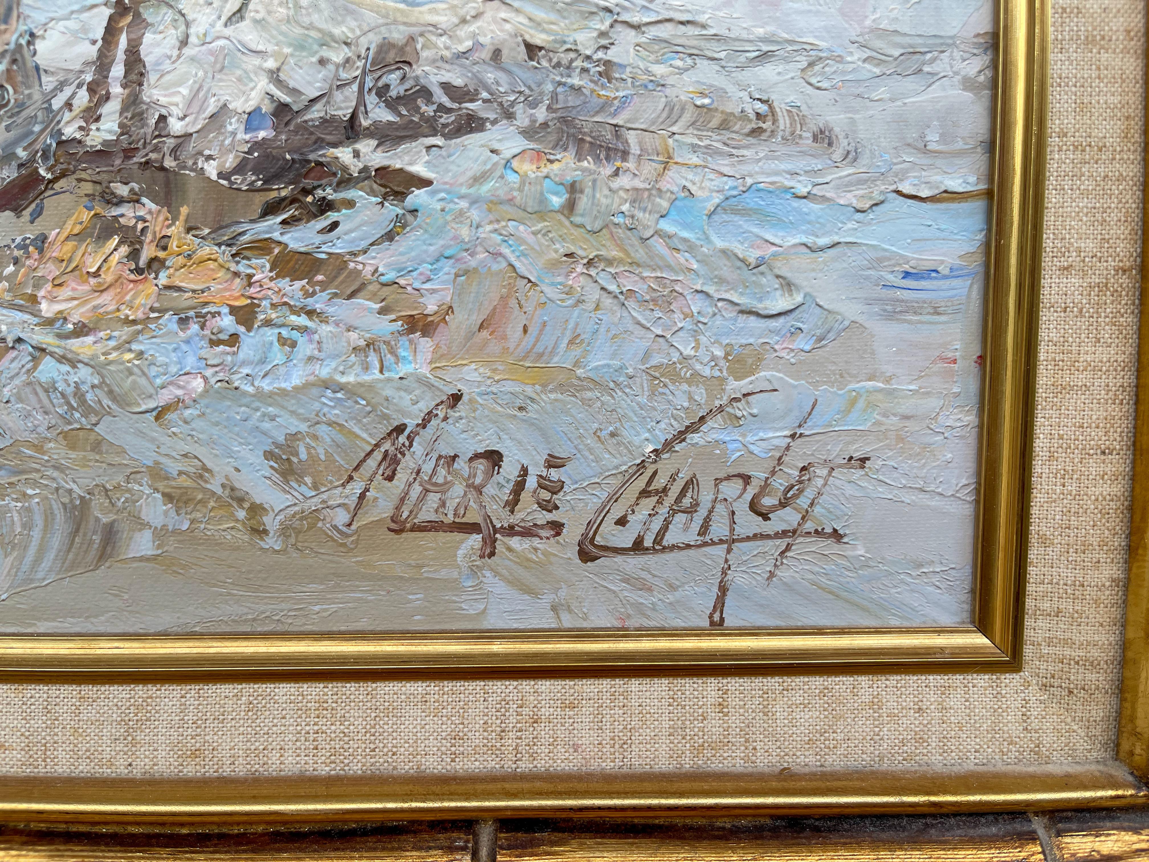 French Signed Marie Charlot Oil on Canvas Ladies at the Beach Paintings, S/3 In Good Condition In Kennesaw, GA