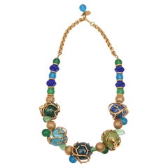 French Signed Philippe Ferrandis Glass, Resin and Gold Plated Beaded Necklace