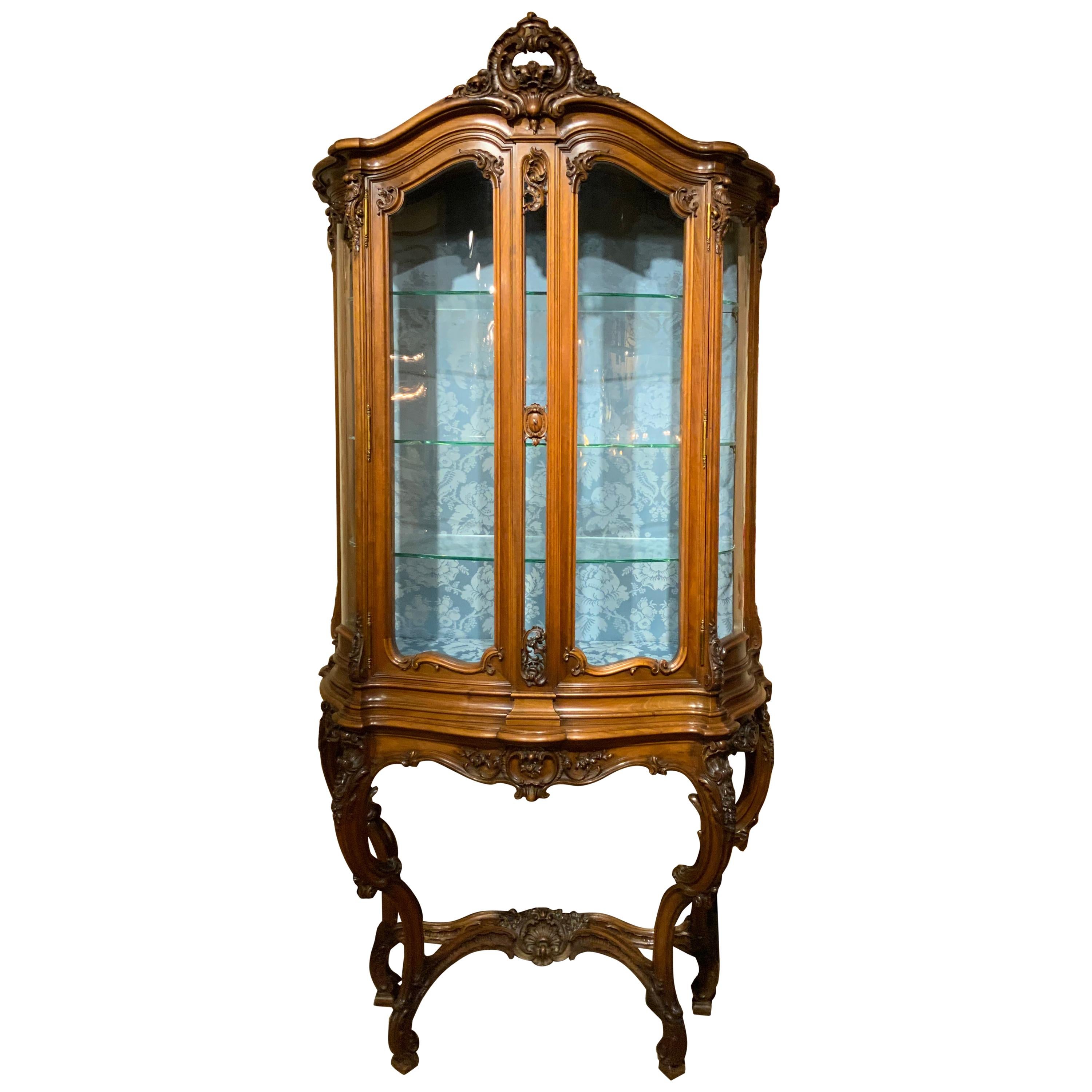 French Signed Sormani Display Cabinet, Walnut Louis XV-Style