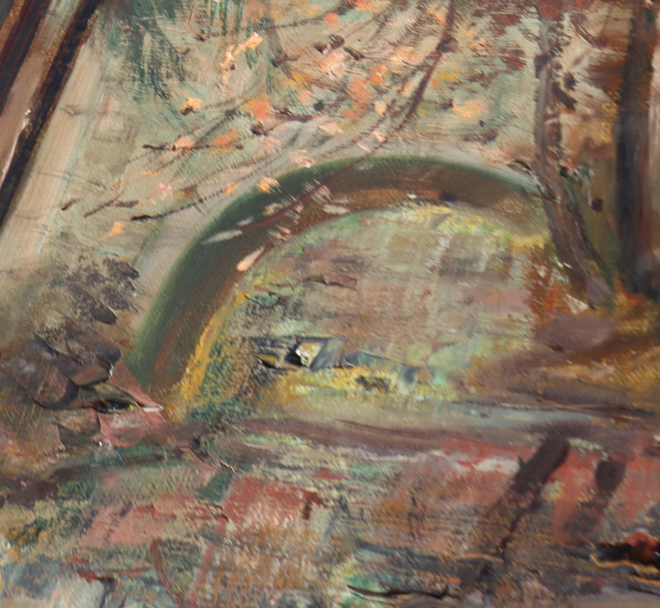 French signet Oil Painting-Artist C. Fondanéche-Autumn Landscape Scene-60s For Sale 3