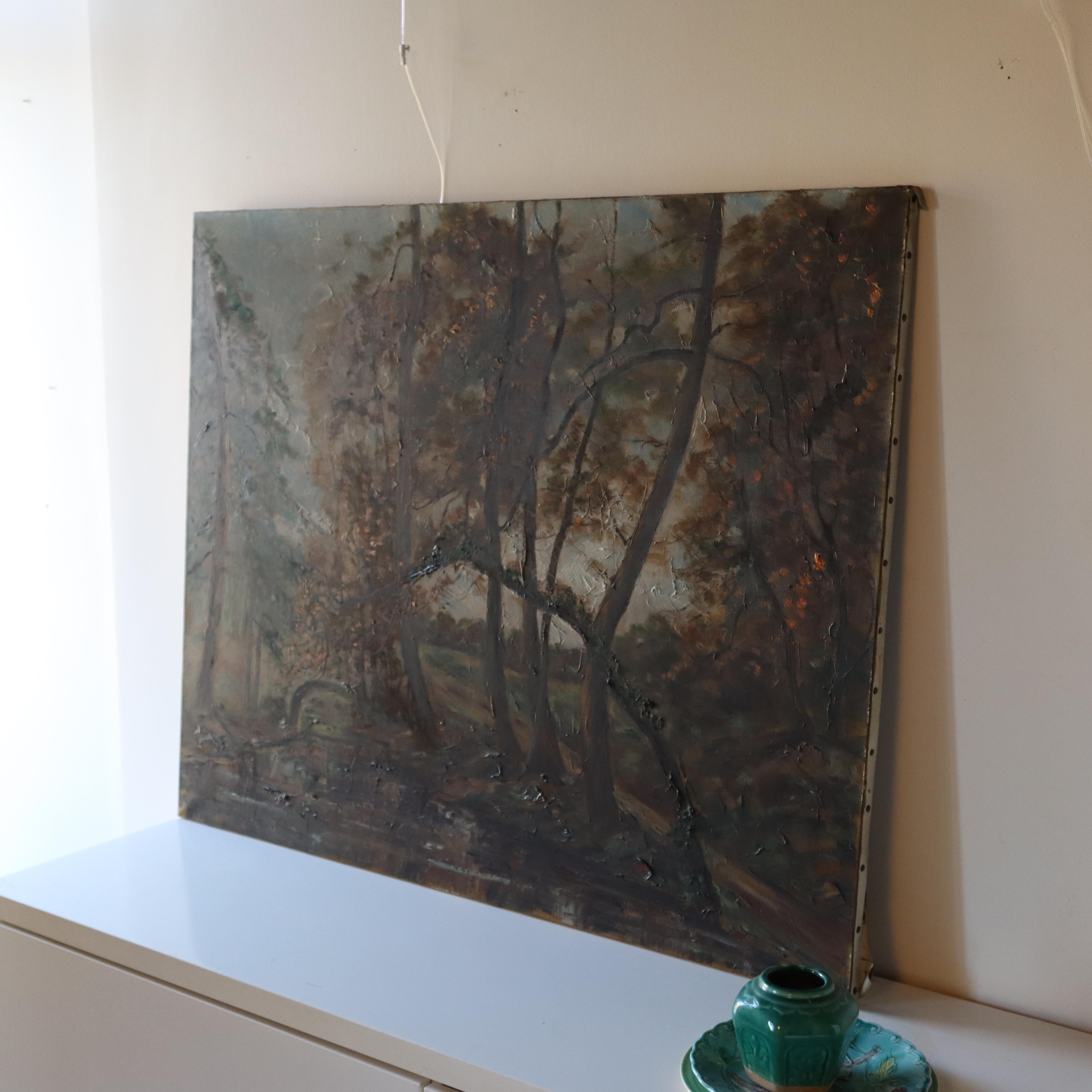 French signet Oil Painting-Artist C. Fondanéche-Autumn Landscape Scene-60s In Good Condition For Sale In Bussiere Dunoise, Nouvel Aquitaine