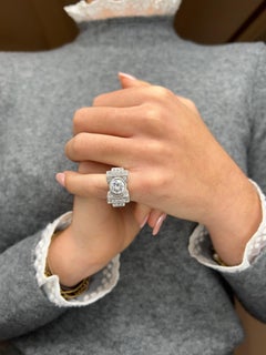 French Signet Ring Diamond Carats Brillant White Gold 18 Karat