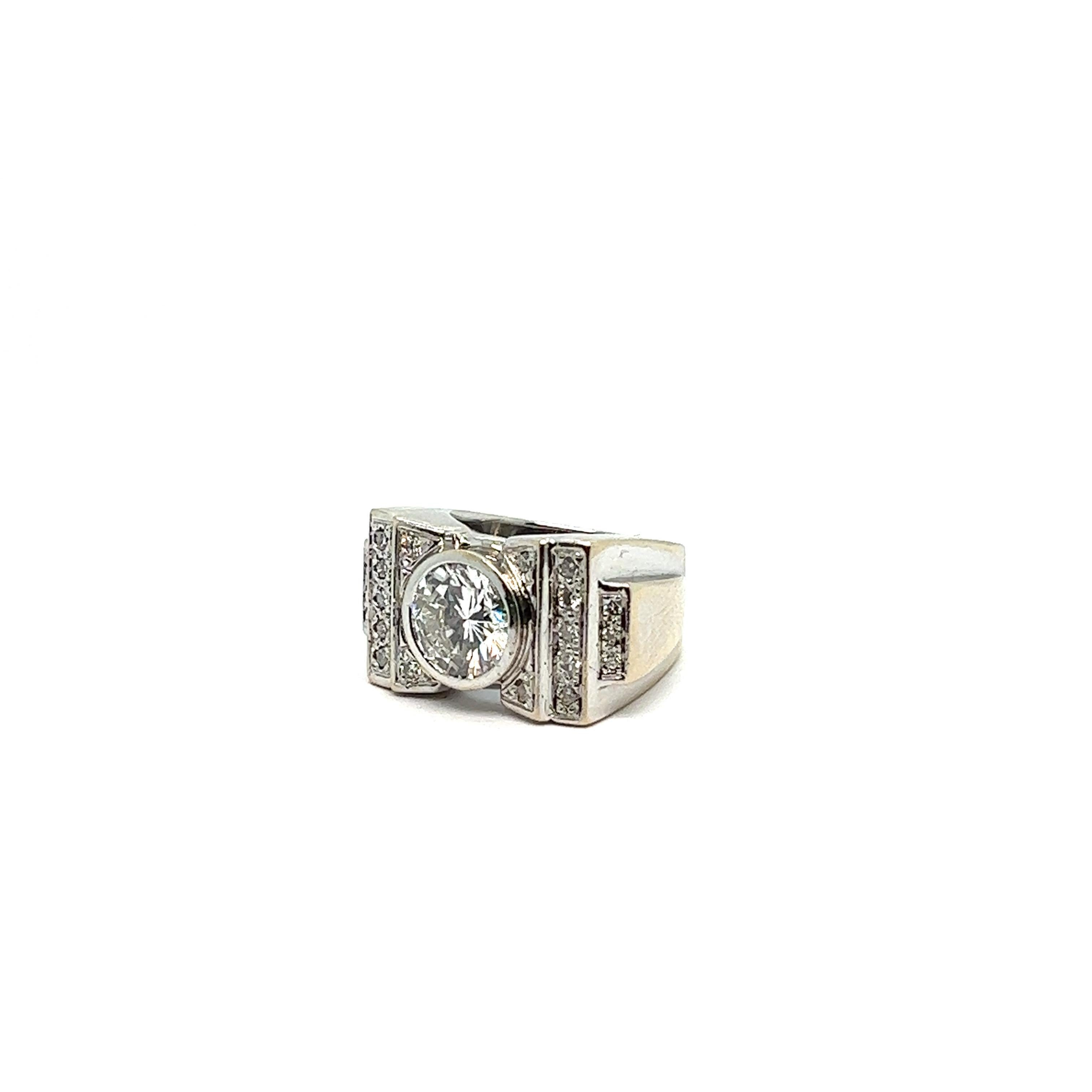 Brilliant Cut French Signet Ring Diamond Carats Brillant White Gold 18 Karat For Sale
