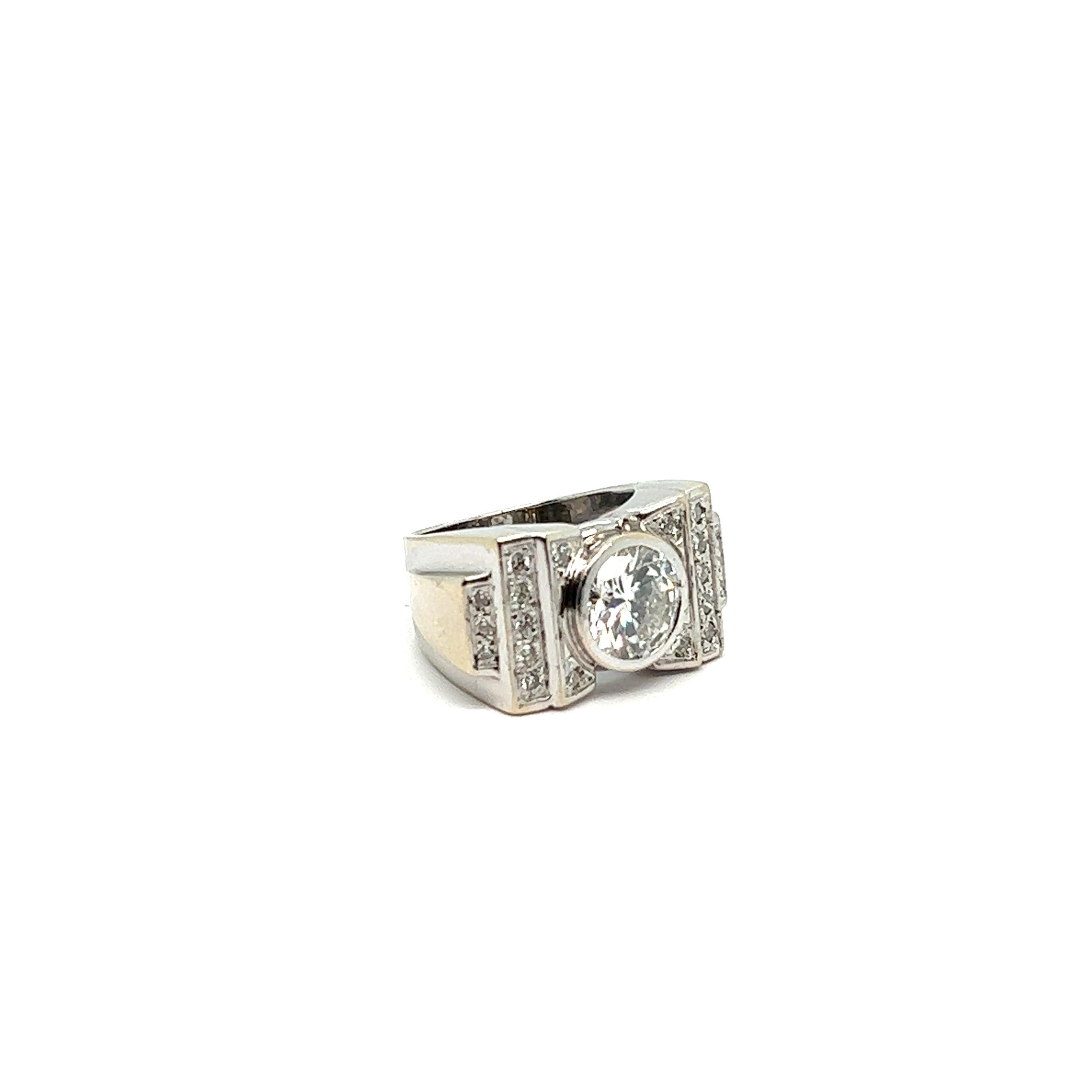 Women's French Signet Ring Diamond Carats Brillant White Gold 18 Karat For Sale