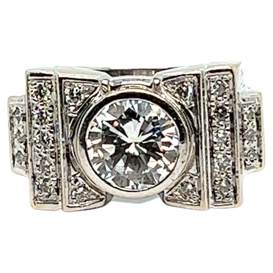 French Signet Ring Diamond Carats Brillant White Gold 18 Karat For Sale