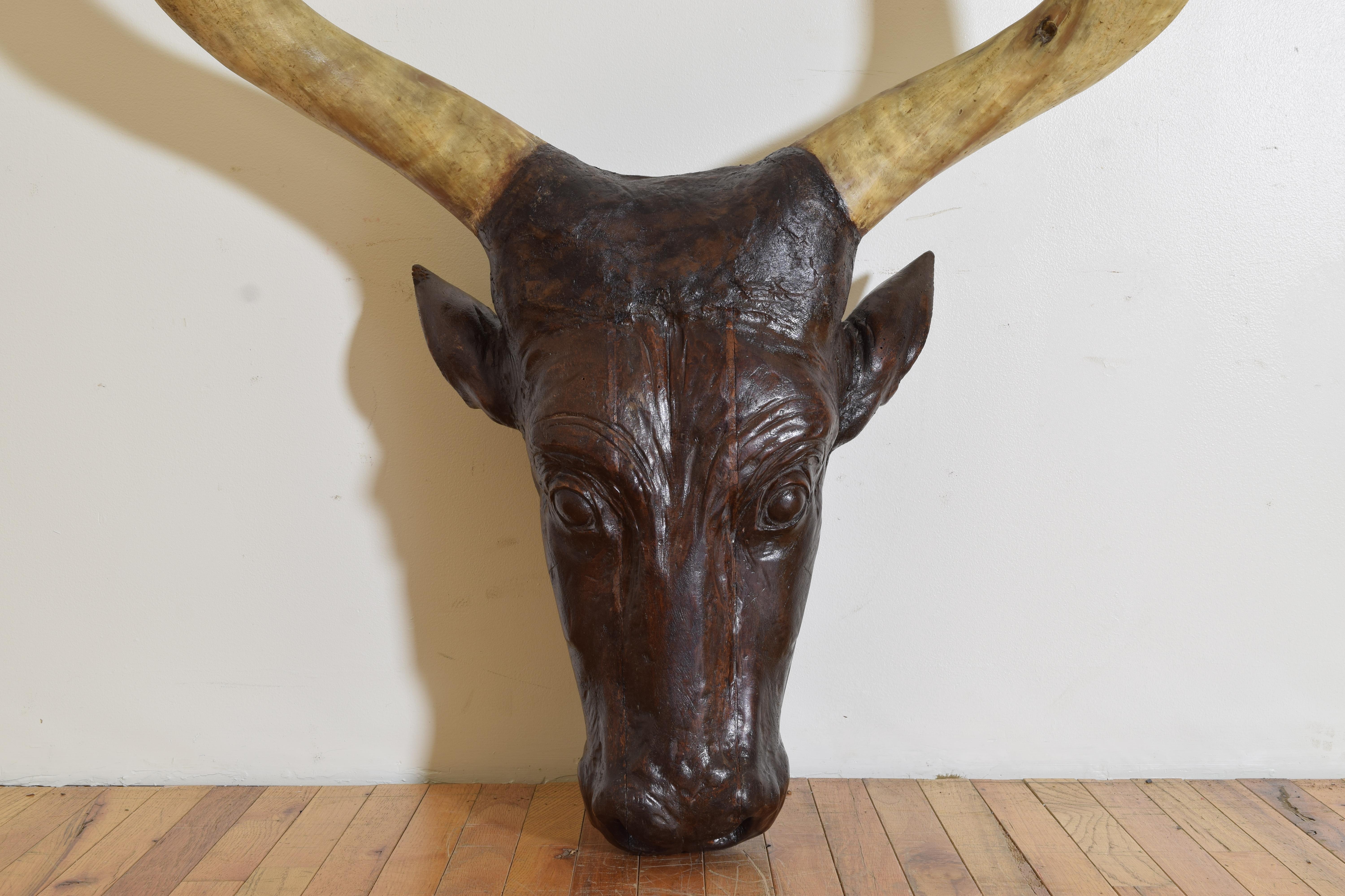 Corno Testa di mucca francese in noce, significativamente grande e sapientemente intagliata, seconda metà del XIX secolo. in vendita