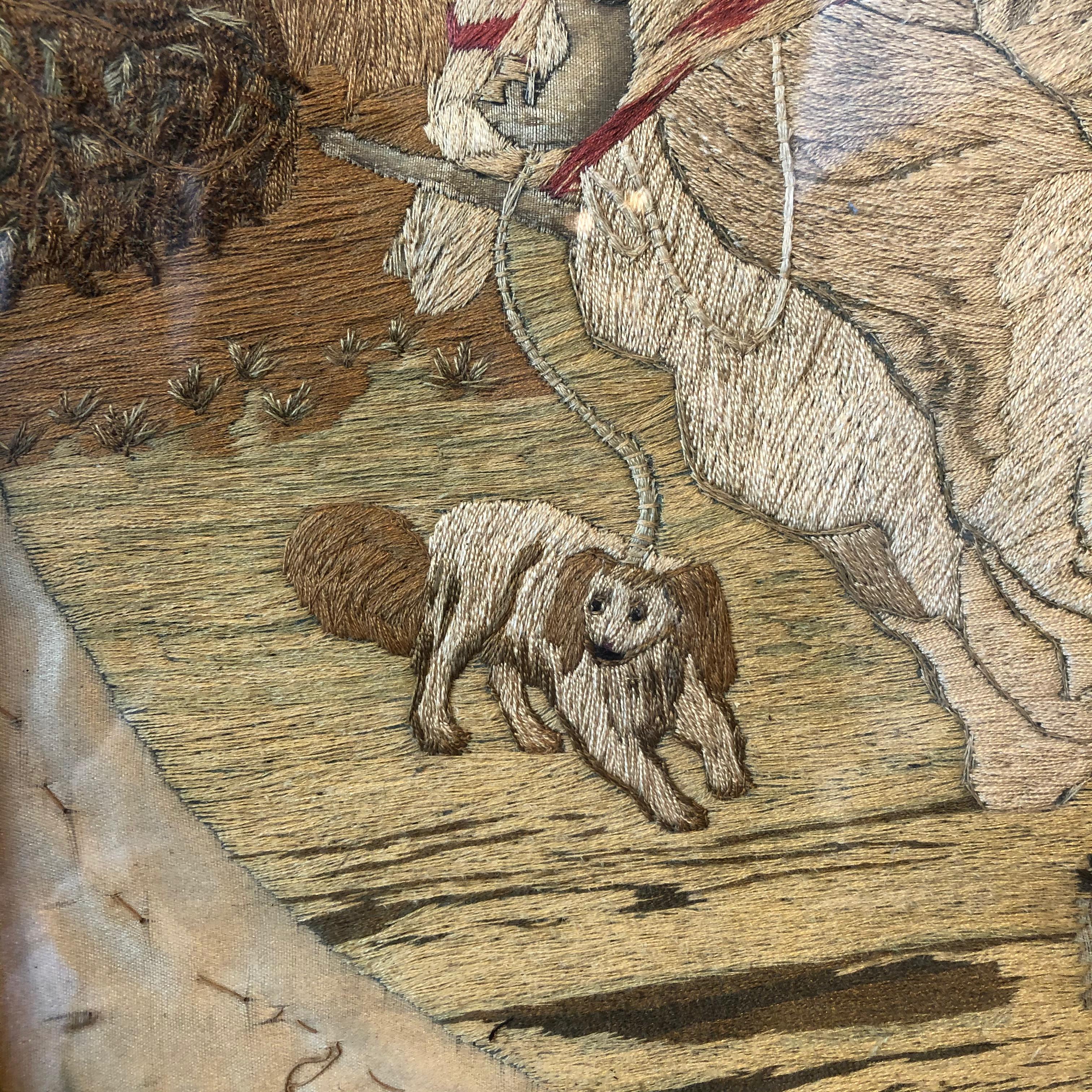 18th Century French Silk Needlepoint of Girl and Dog For Sale