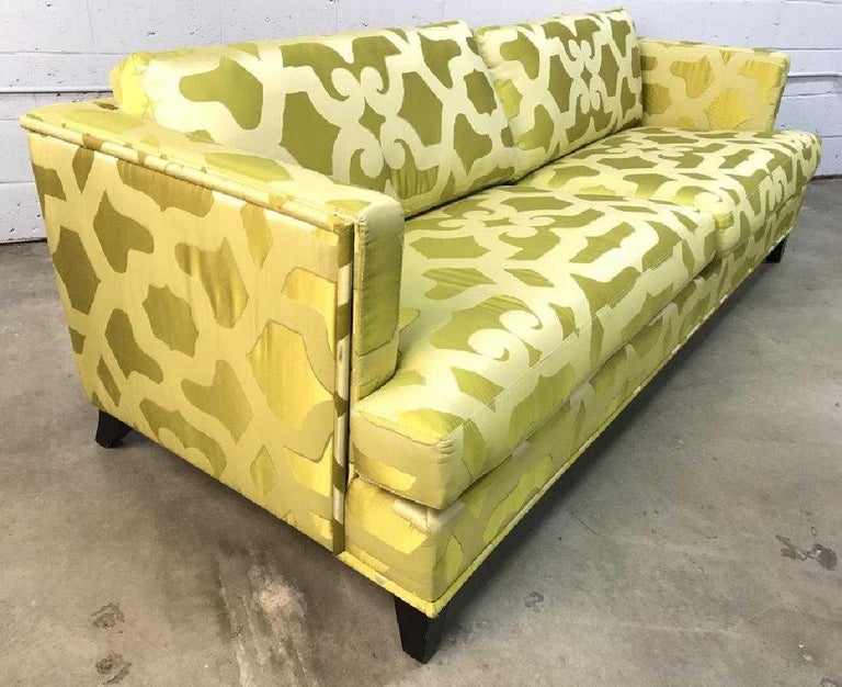 Luminous French Chartreuse Silk Quatrefoil Custom 3 Seat Sofa Year