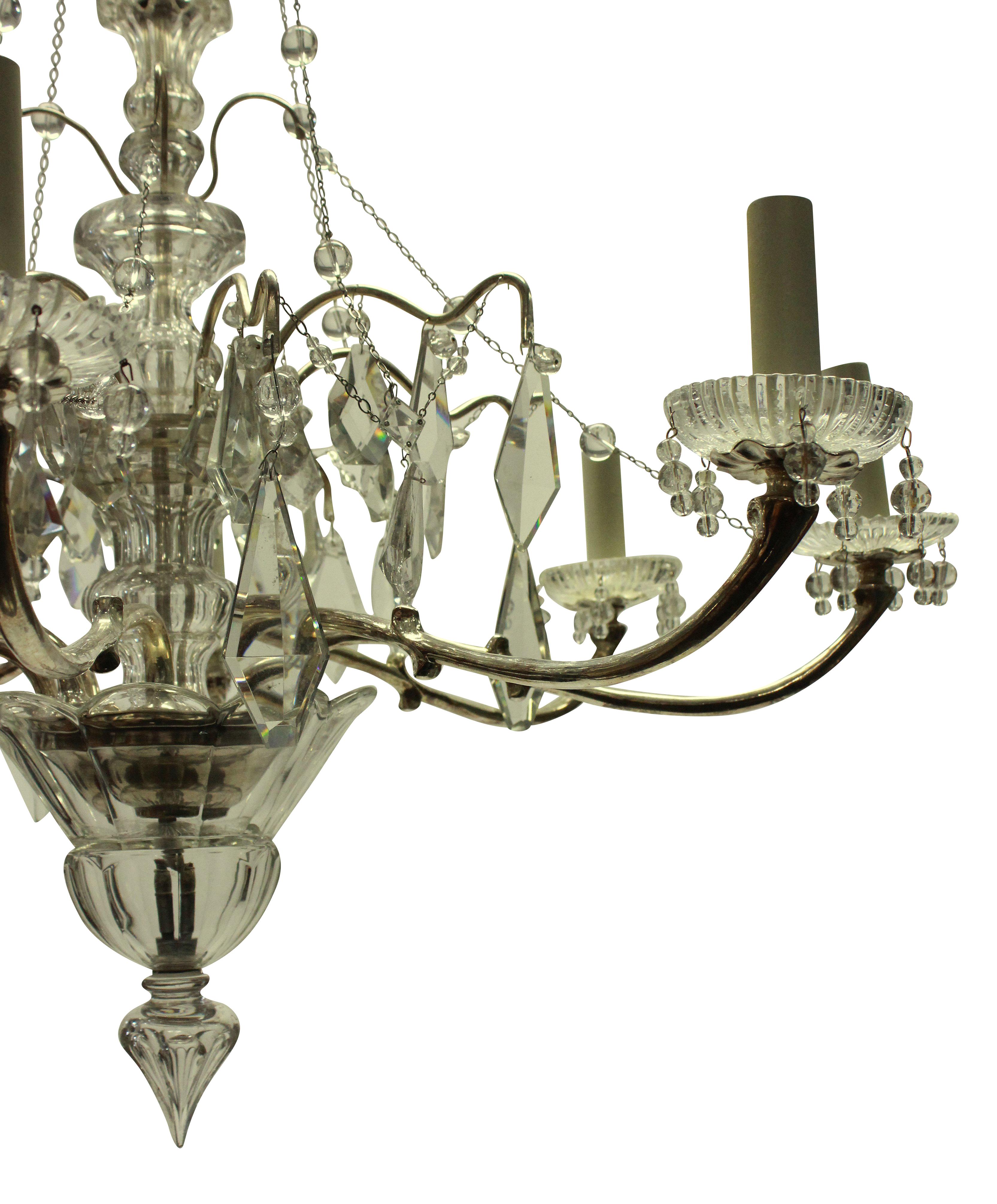 French Silver and Cut Glass Chandelier In Good Condition In London, GB