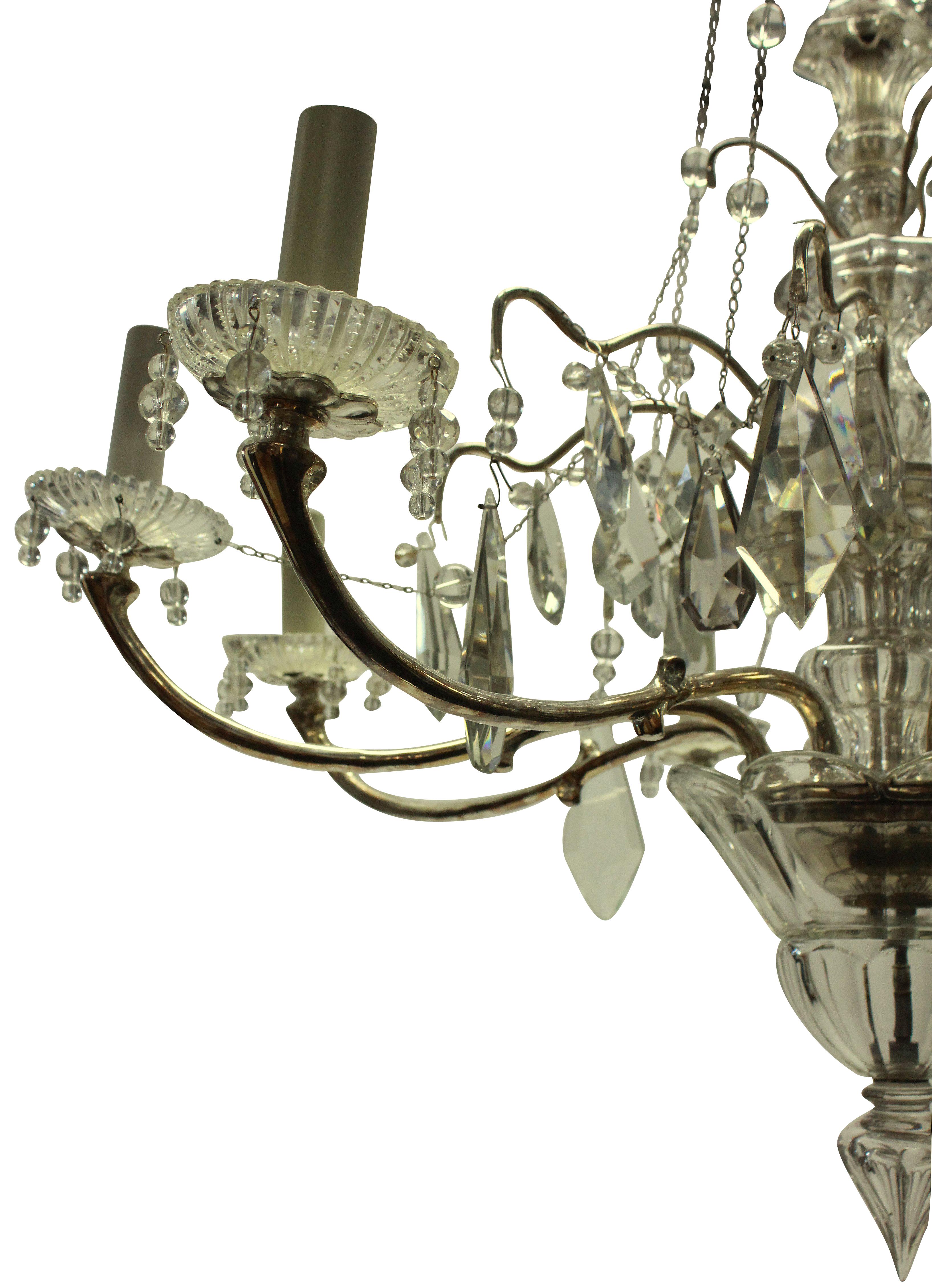 Mid-20th Century French Silver and Cut Glass Chandelier