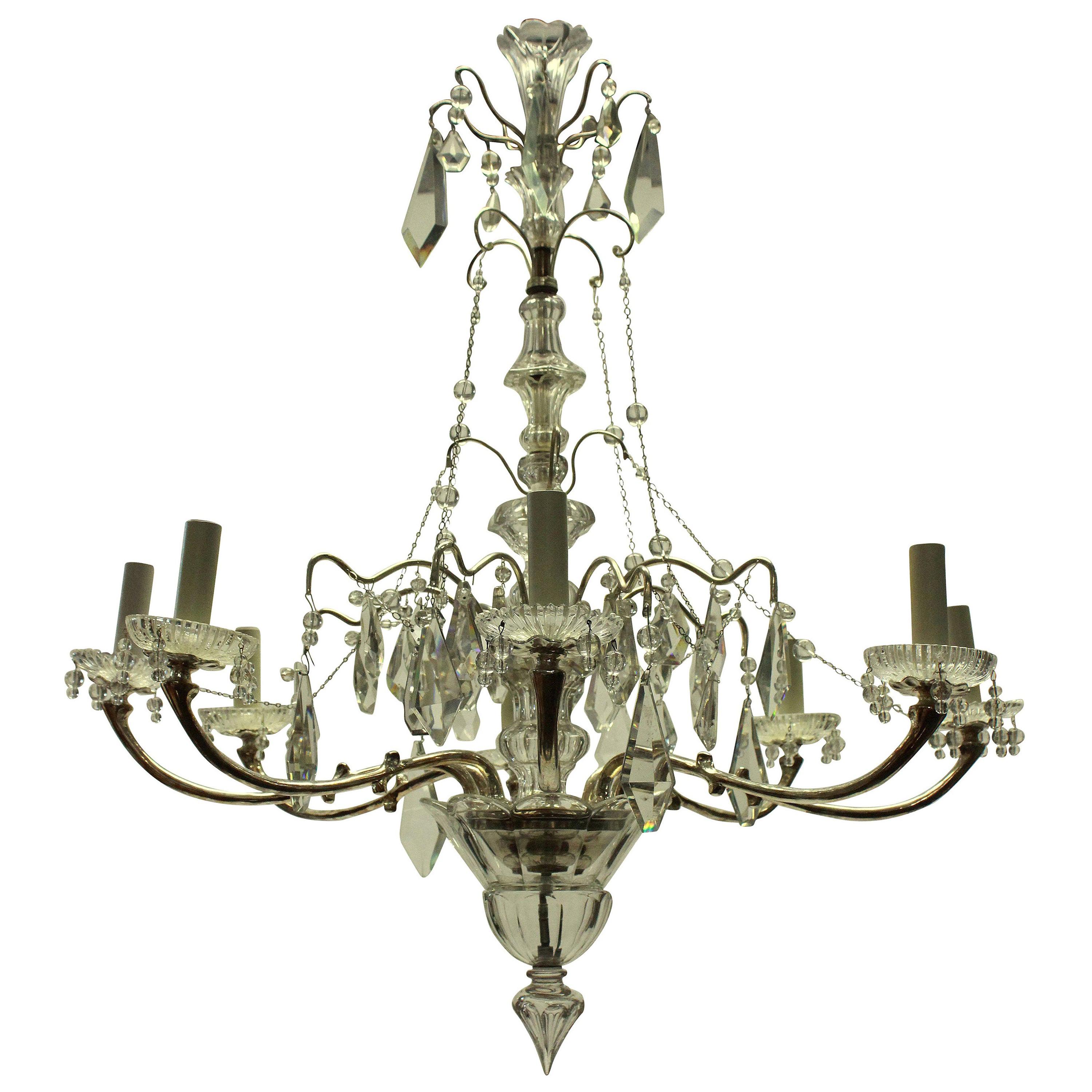 French Silver and Cut Glass Chandelier