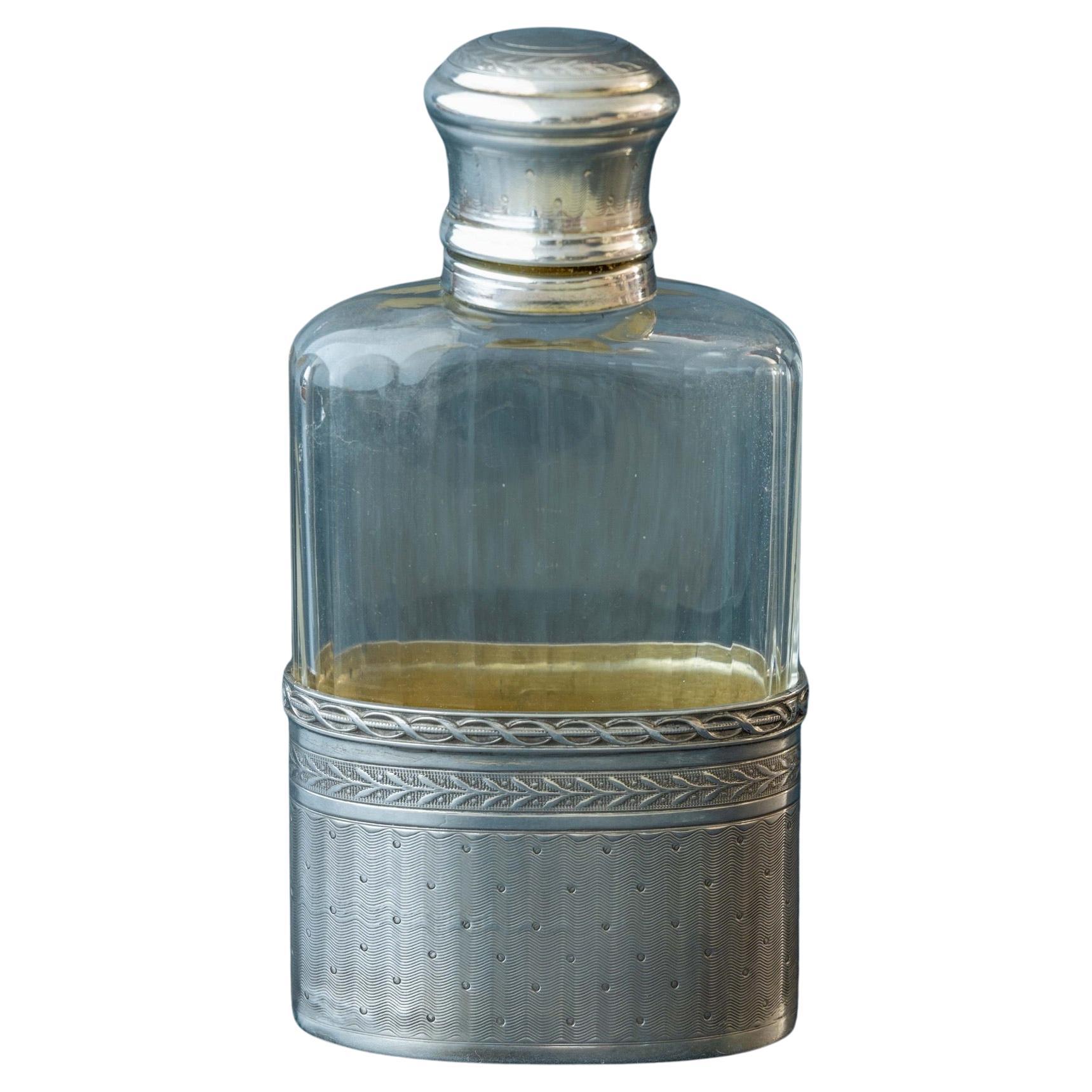 Fiaschetta francese in argento e vetro tagliato, circa 1900 in vendita