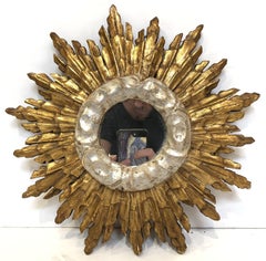French Silver and Gilt Starburst or Sunburst Mirror (Diameter 13)
