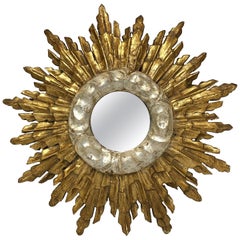 French Silver and Gilt Starburst or Sunburst Mirror (Diameter 13)