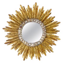 French Silver and Gilt Starburst or Sunburst Mirror