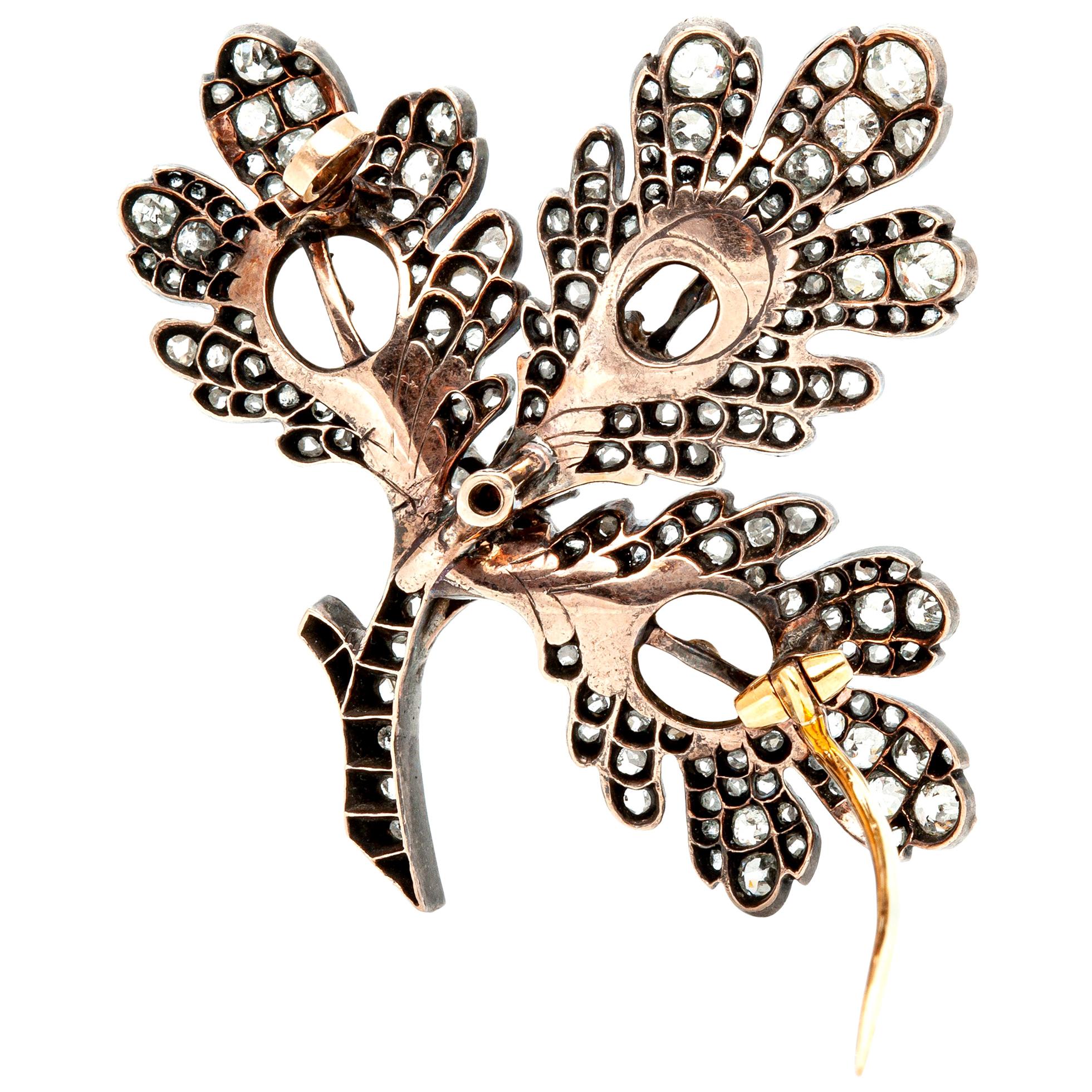 French Silver and Gold Brooch with Pearl and Diamonds