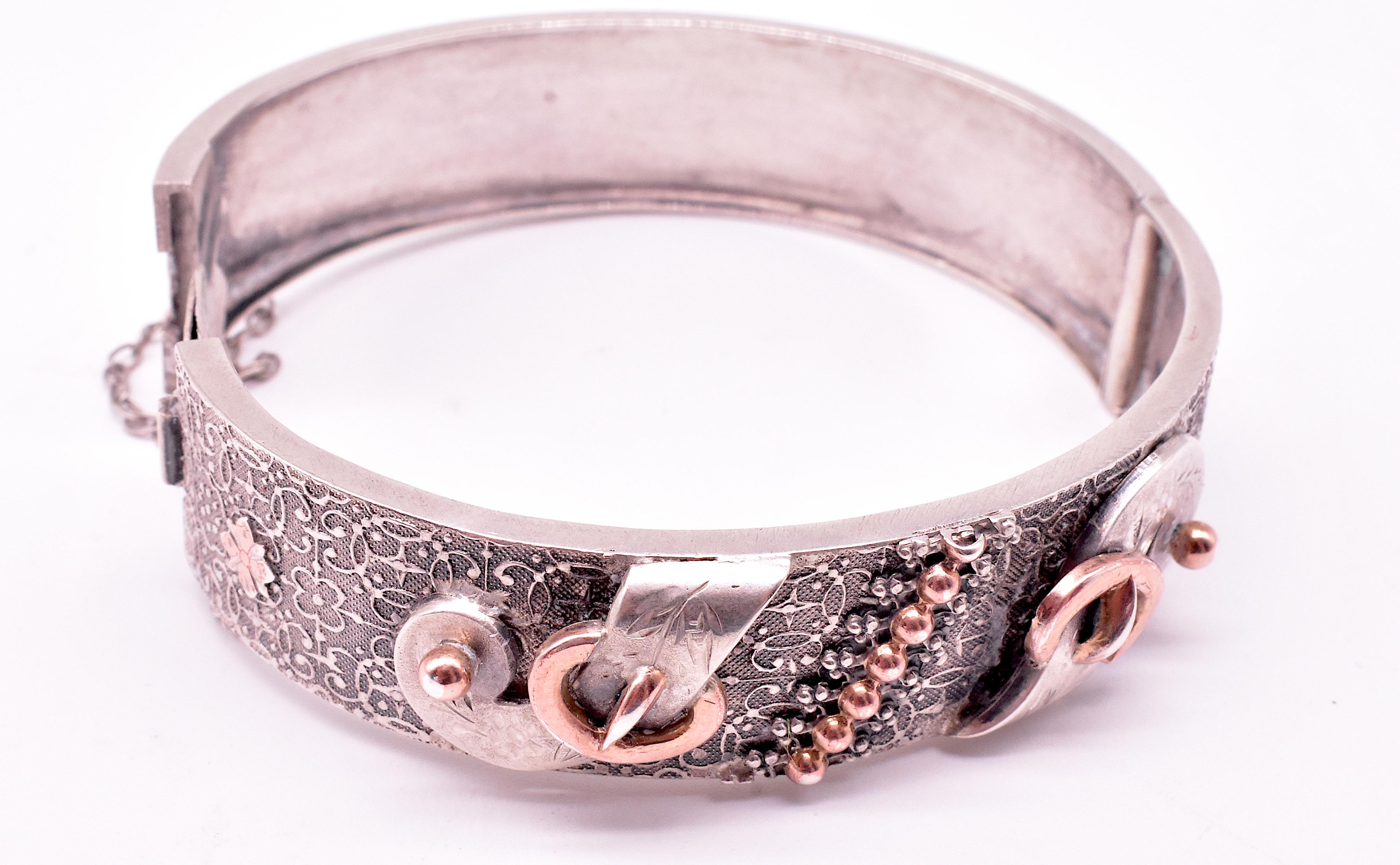 Victorian French Silver and Gold Vermeil Buckle Bangle For Sale