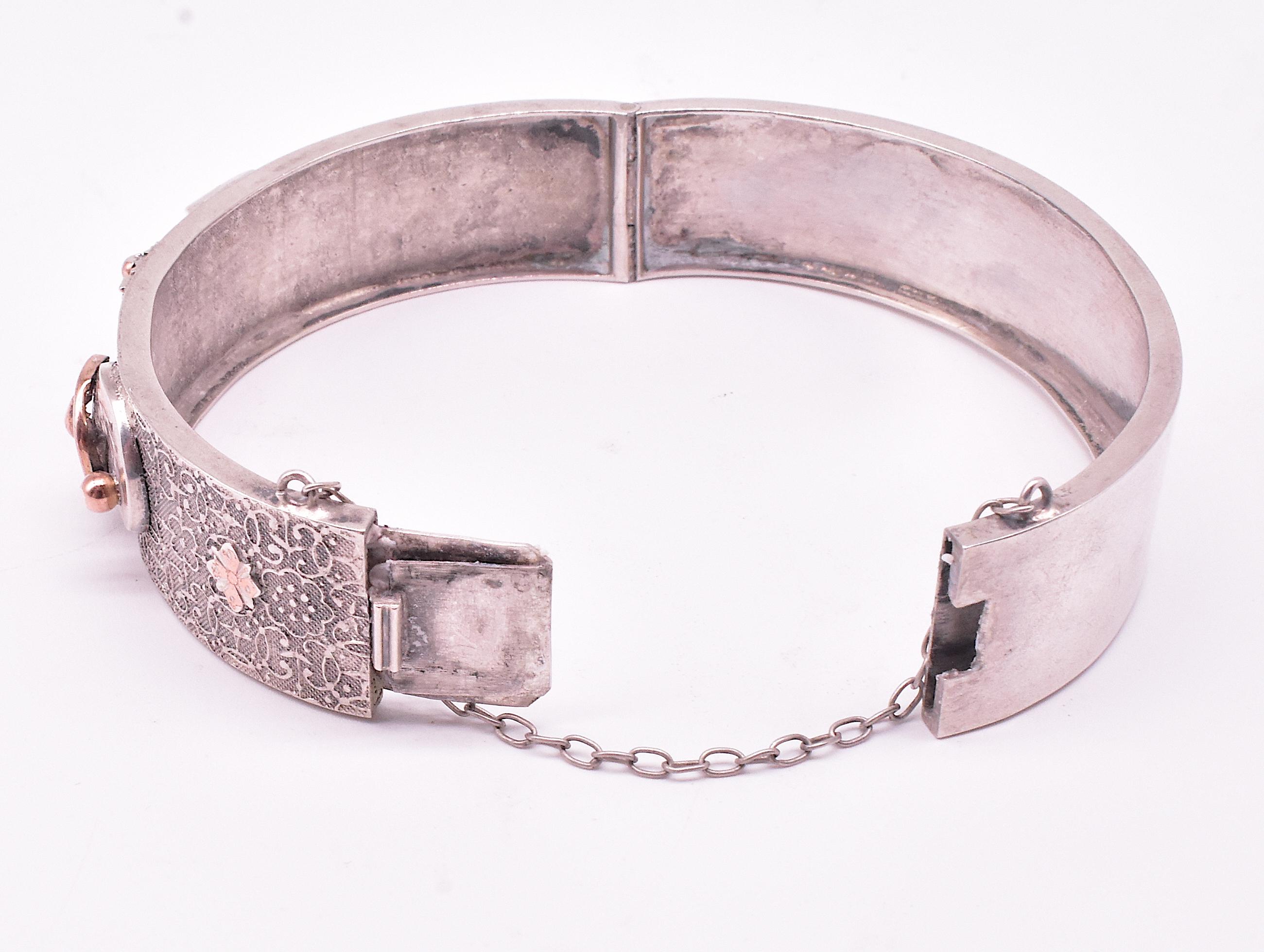 French Silver and Gold Vermeil Buckle Bangle For Sale 2