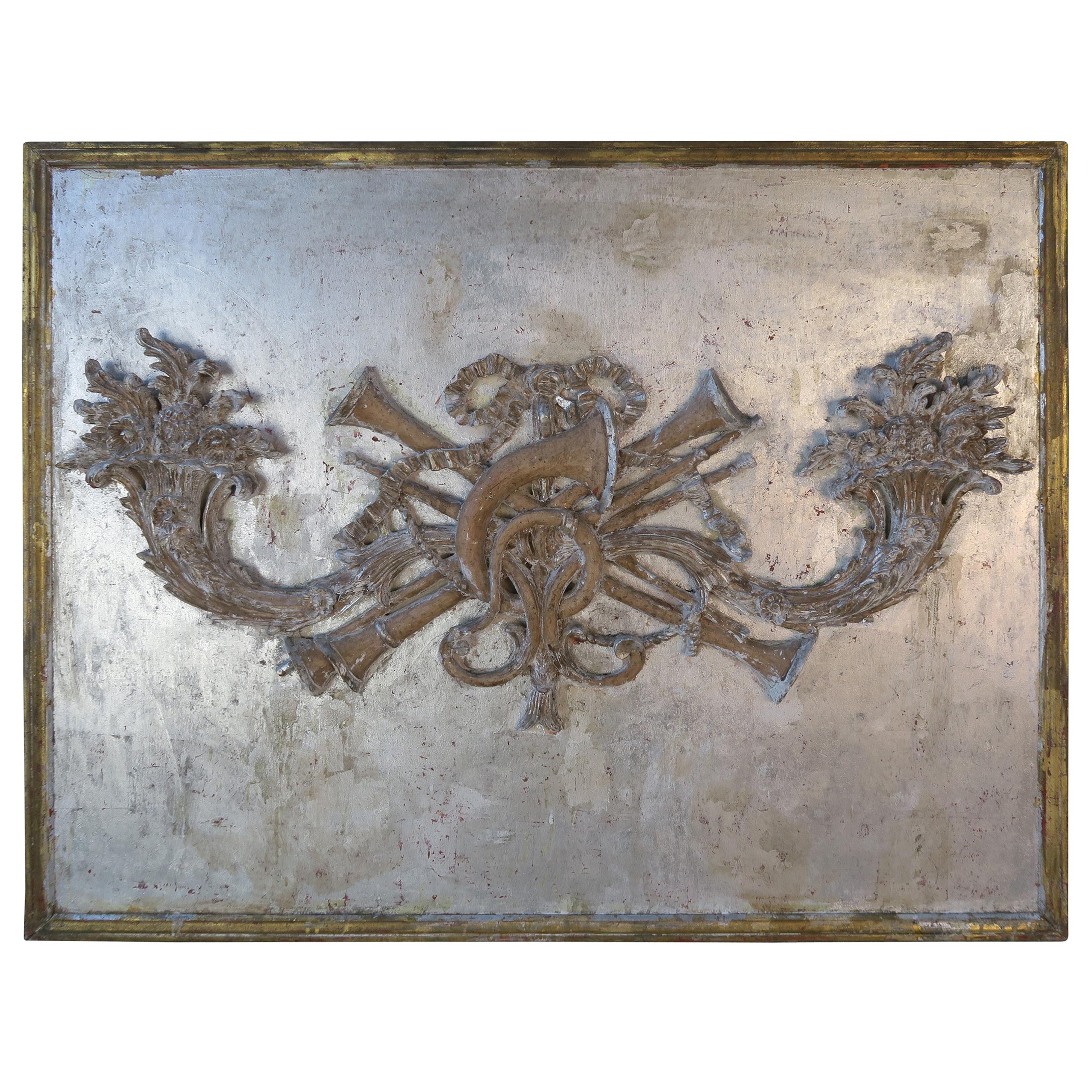 French Silver and Gold Pair of Carved Cornucopia Panel, circa 1930s