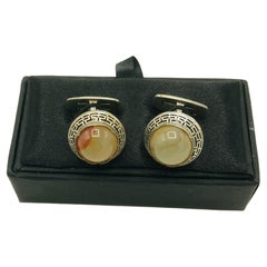 French Silver Plated and Moss Agate Cufflinks