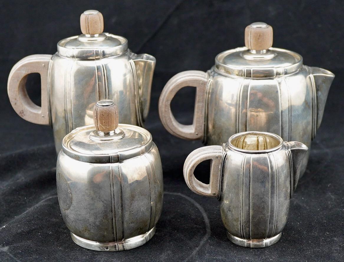 Cast French Silver Art Deco Tea and Coffee Service by Cardeilhac For Sale