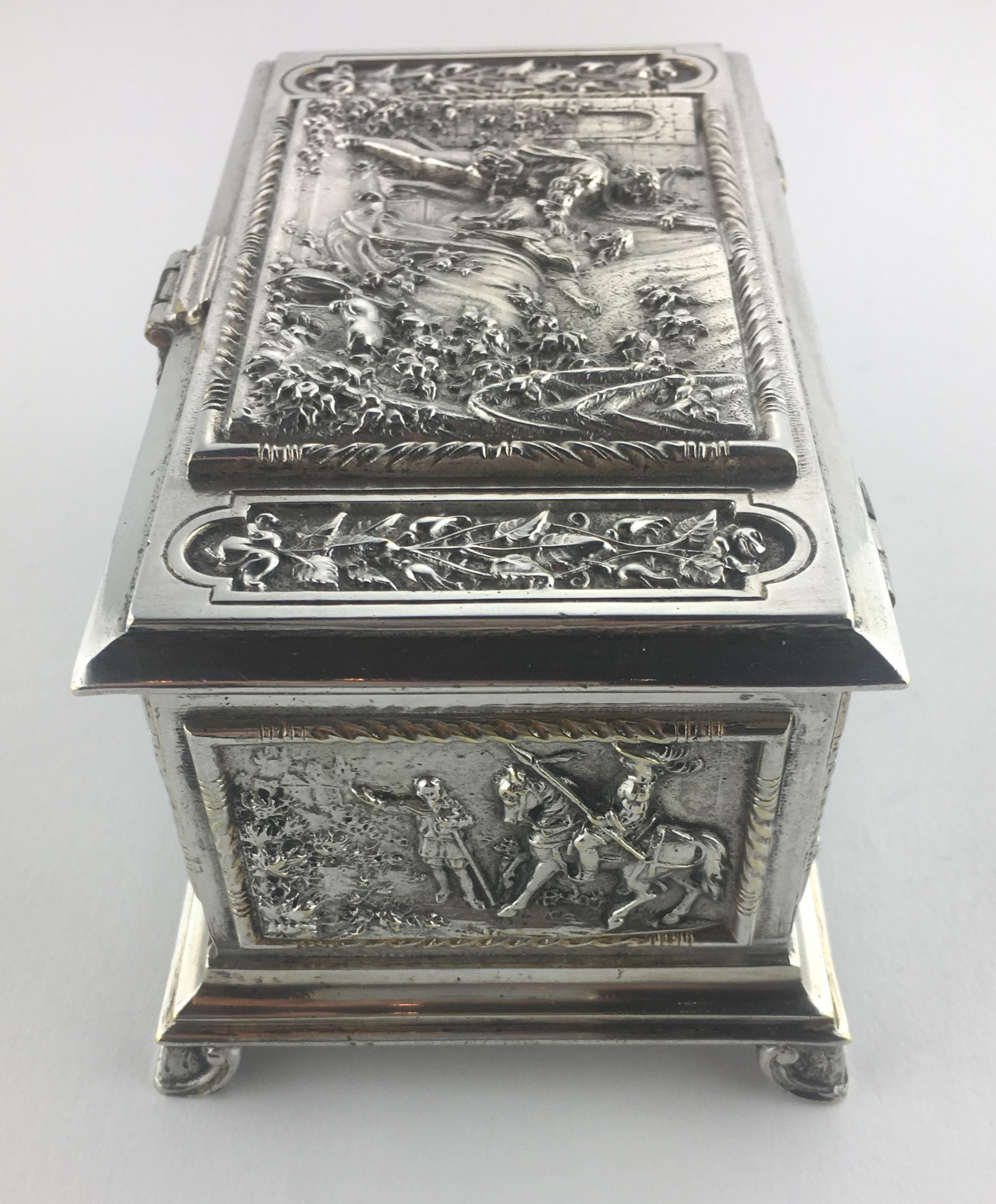 Hand-Crafted French Medieval Style Sterling Silver Jewelry Box, circa 1880 For Sale