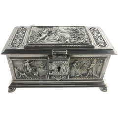 Used French Medieval Style Sterling Silver Jewelry Box, circa 1880