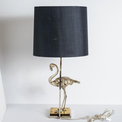 French Silver & Brass Flamingo Table Lamp by Maison Charles, C. 1965