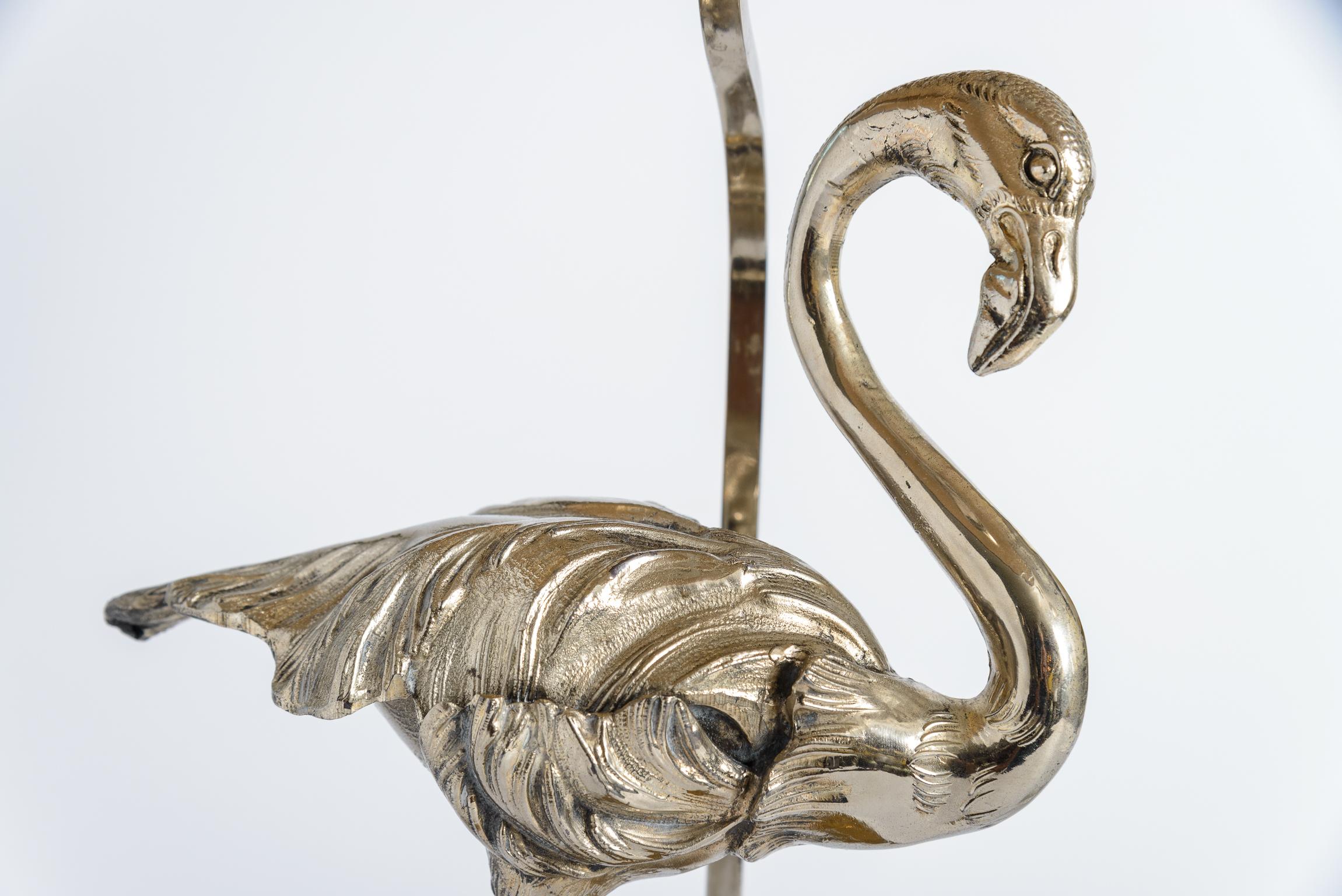 Hand-Crafted French Silver & Brass Flamingo Table Lamp by Maison Charles, C. 1965