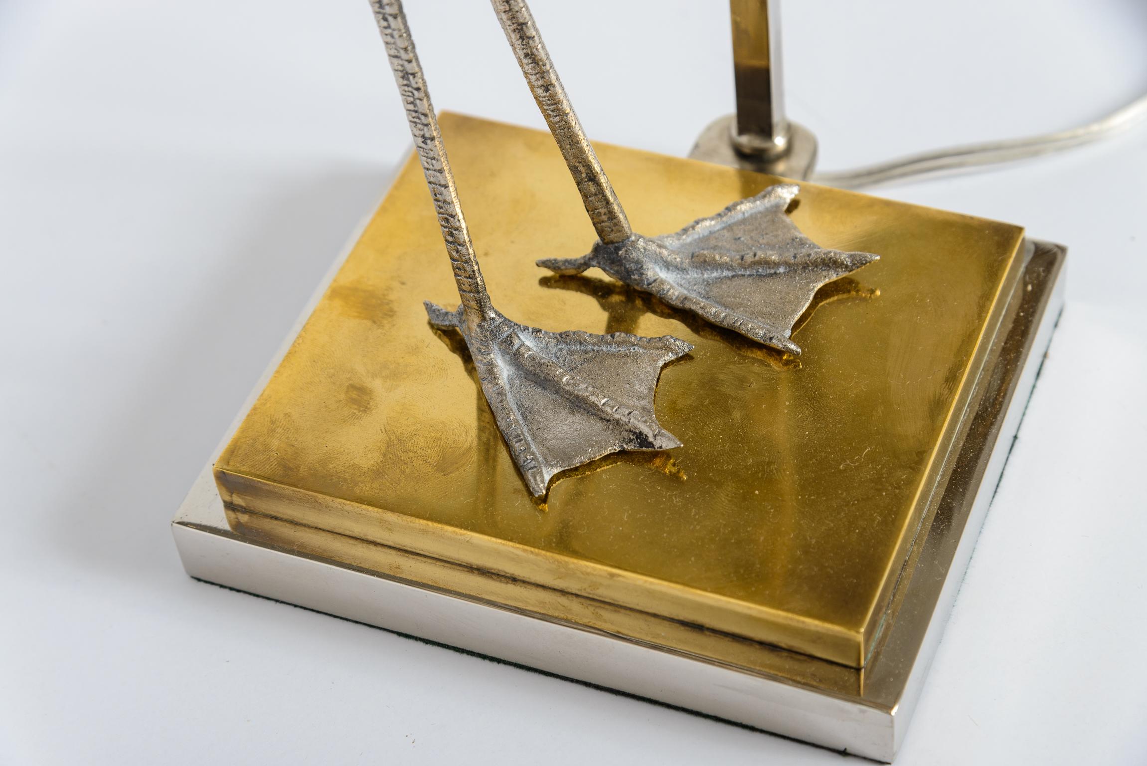 French Silver & Brass Flamingo Table Lamp by Maison Charles, C. 1965 In Good Condition In West Palm Beach, FL