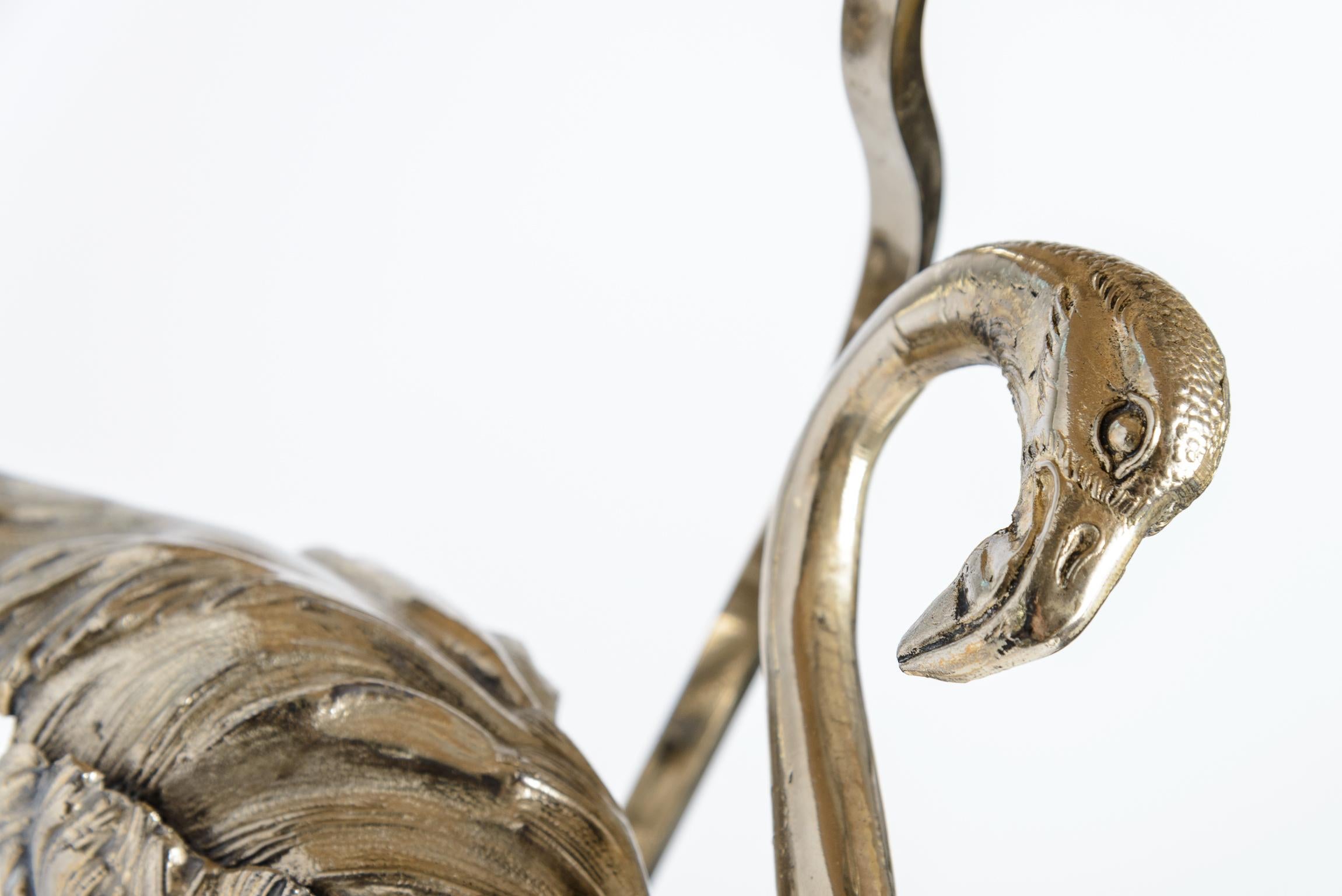 Mid-20th Century French Silver & Brass Flamingo Table Lamp by Maison Charles, C. 1965