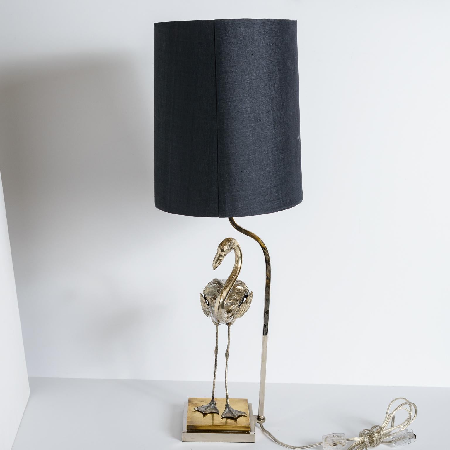 Silver Plate French Silver & Brass Flamingo Table Lamp by Maison Charles, C. 1965
