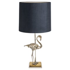 French Silver & Brass Flamingo Table Lamp by Maison Charles, C. 1965