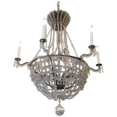 French Silver Bronze Six Arm Crown Canopy Crystal Chandelier w/ Ball Finial 1815