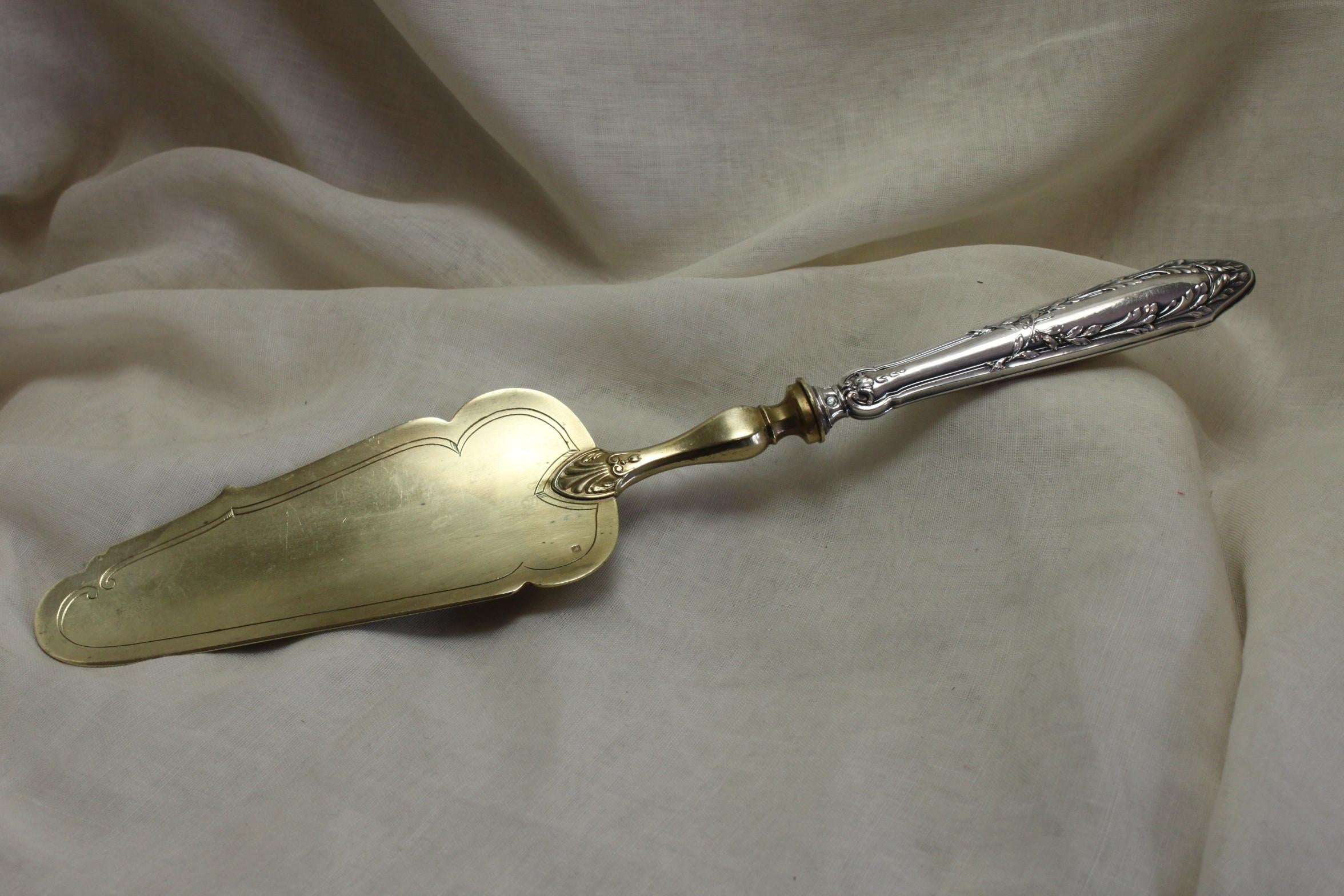Late 19th Century French Silver Cake Slice with Gilt Blade For Sale