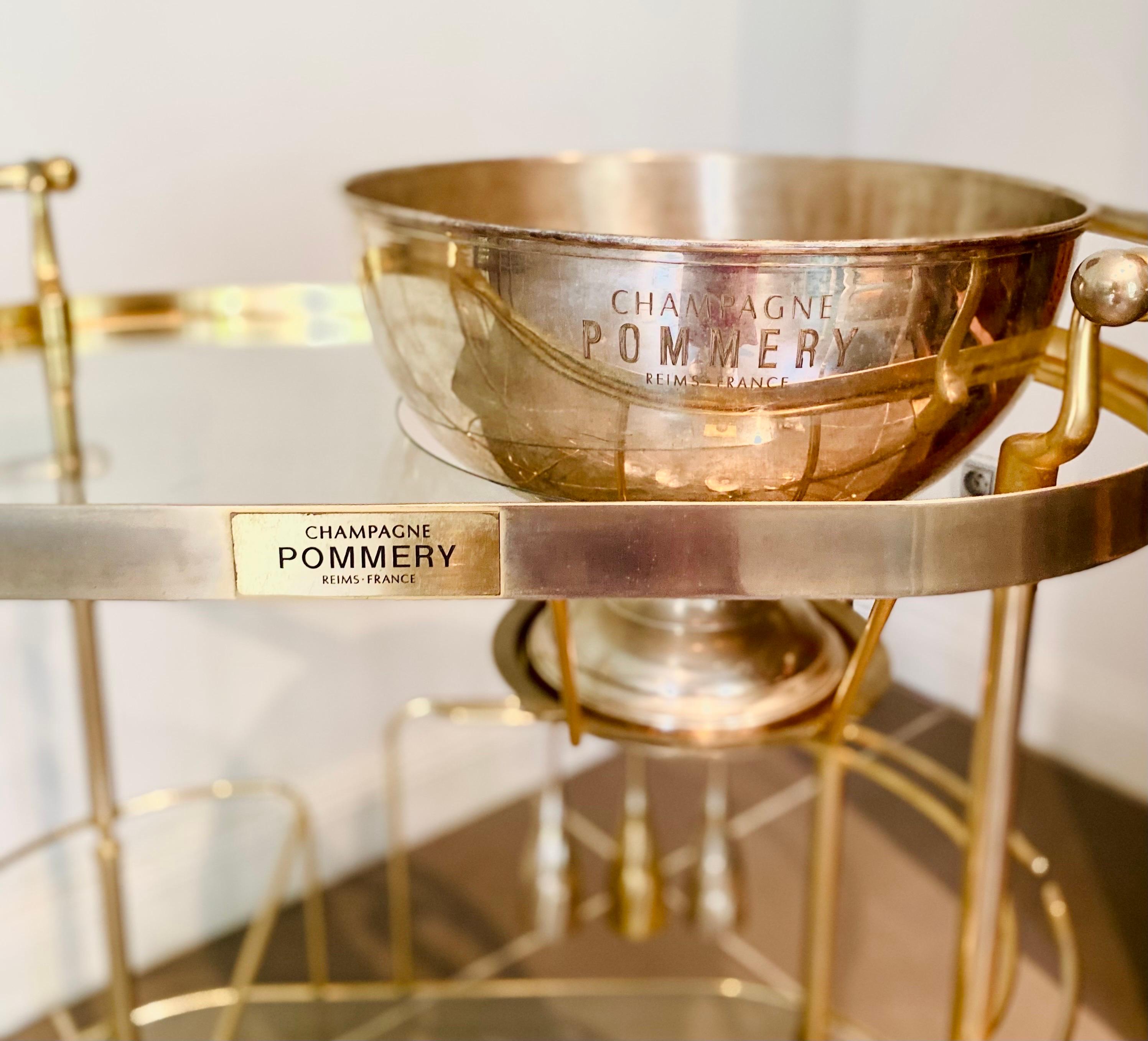 Metal French Silver champagne bar trolley Pommery - serving table - Art Deco - France