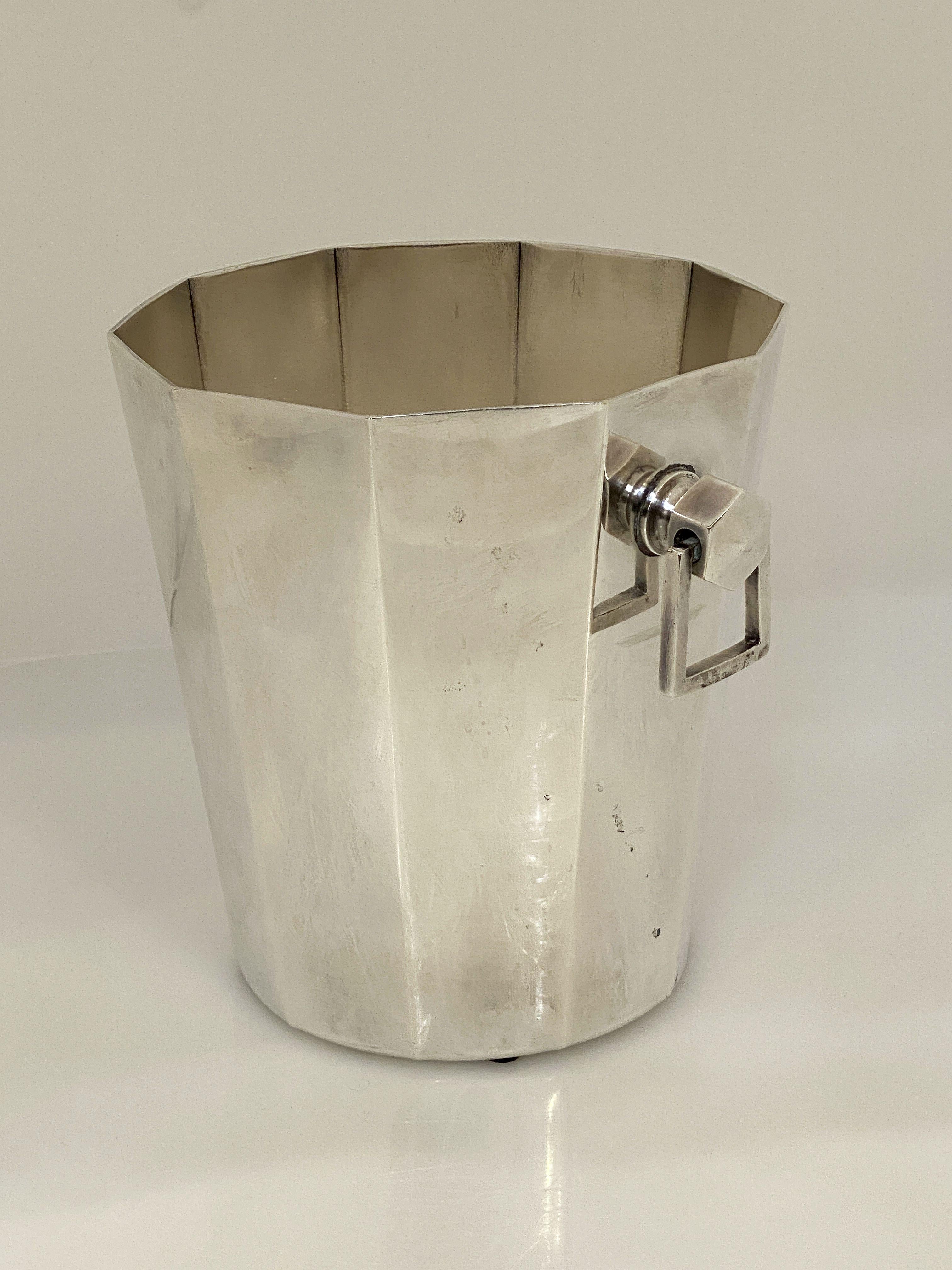 French Silver Champagne Bucket or Wine Cooler Bucket in the Modernist Style 4