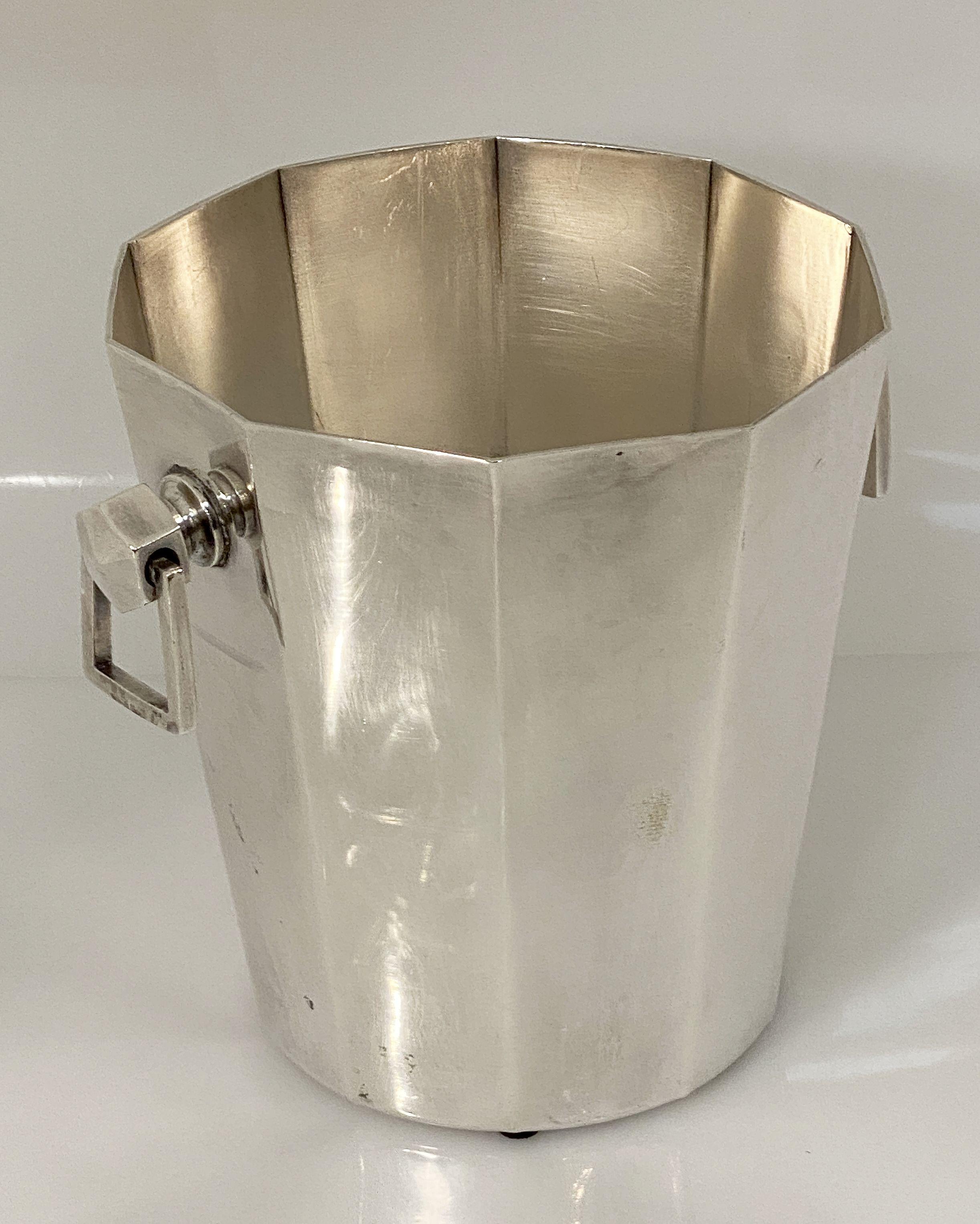 Faceted French Silver Champagne Bucket or Wine Cooler Bucket in the Modernist Style
