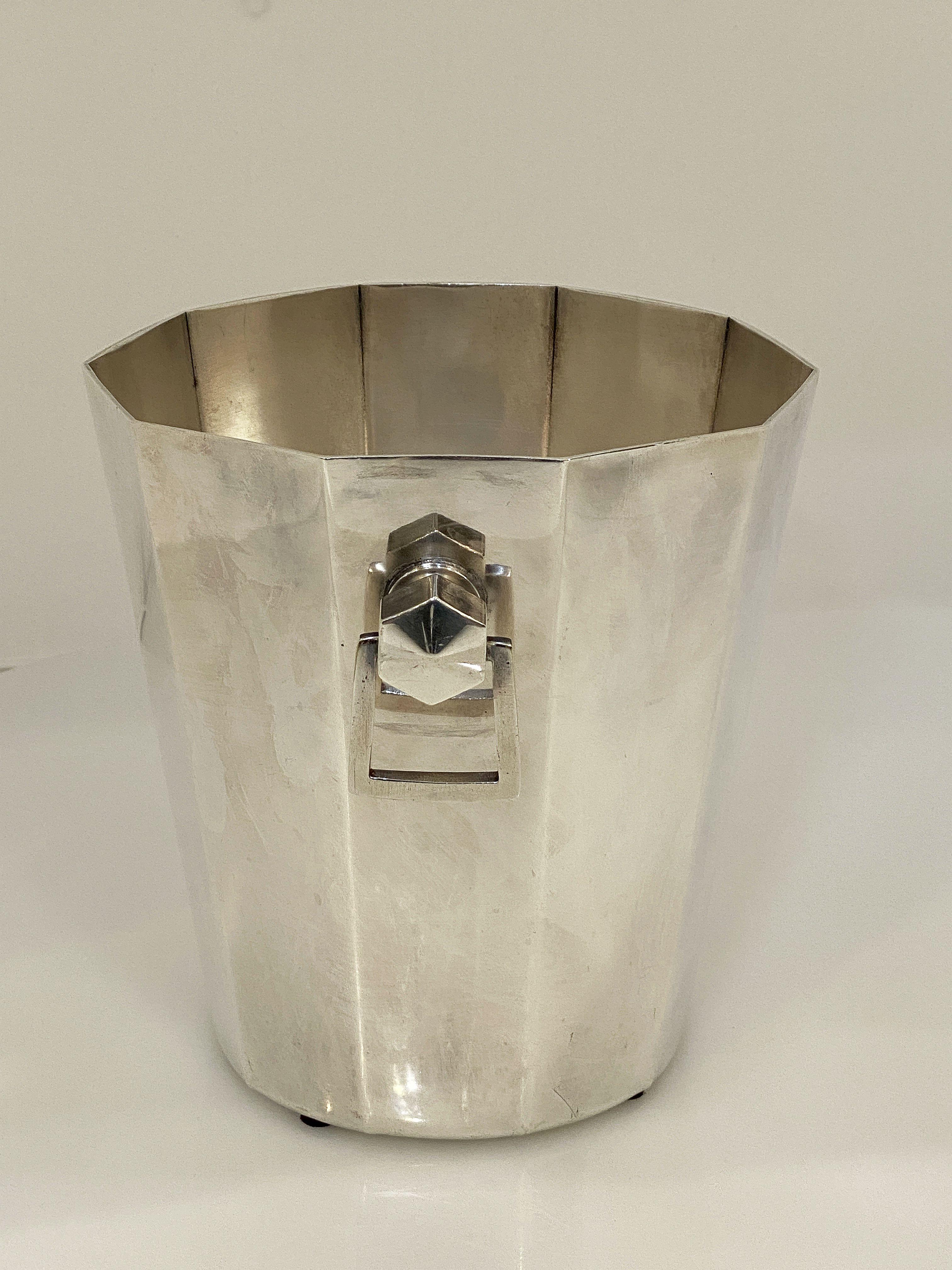 French Silver Champagne Bucket or Wine Cooler Bucket in the Modernist Style 2