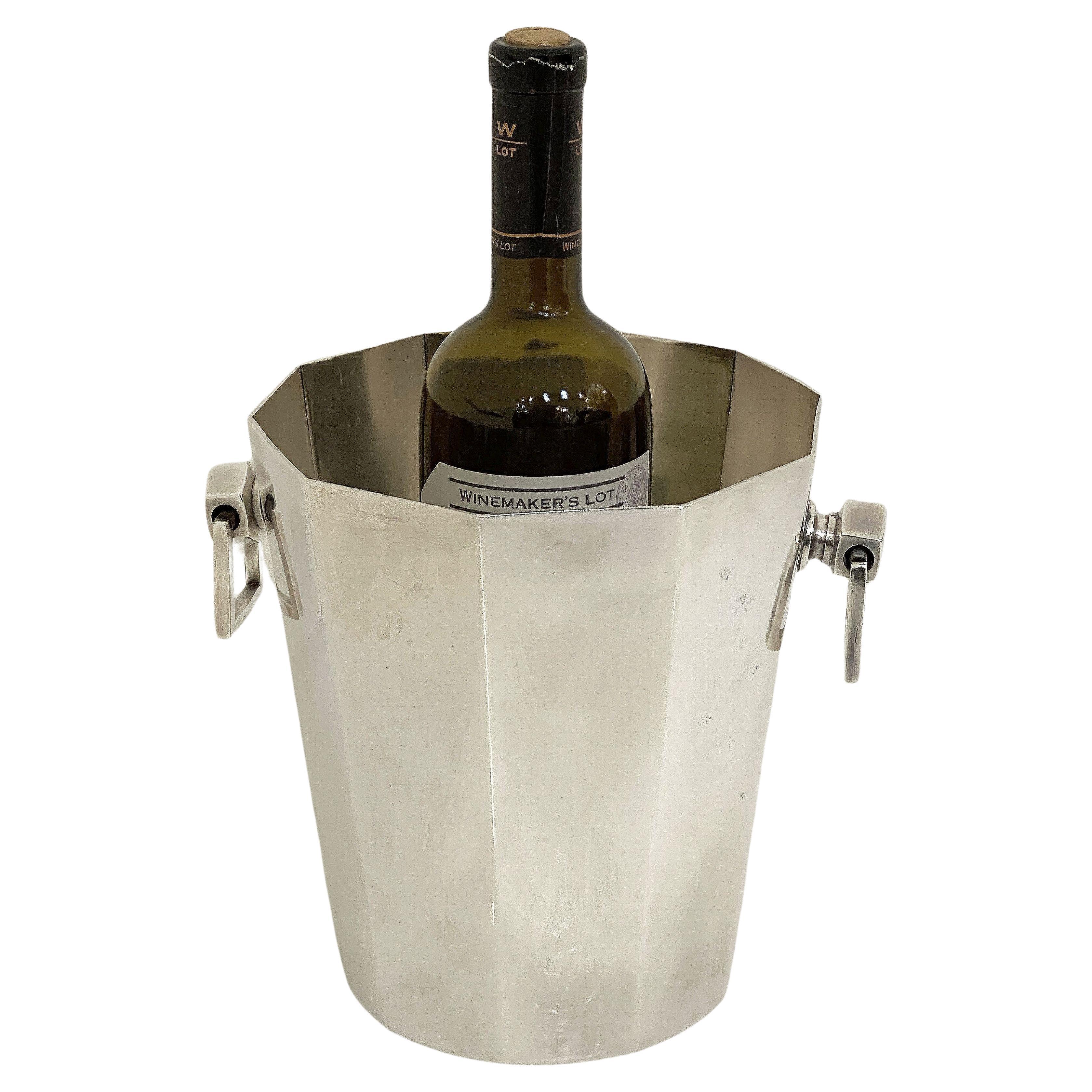 French Silver Champagne Bucket or Wine Cooler Bucket in the Modernist Style