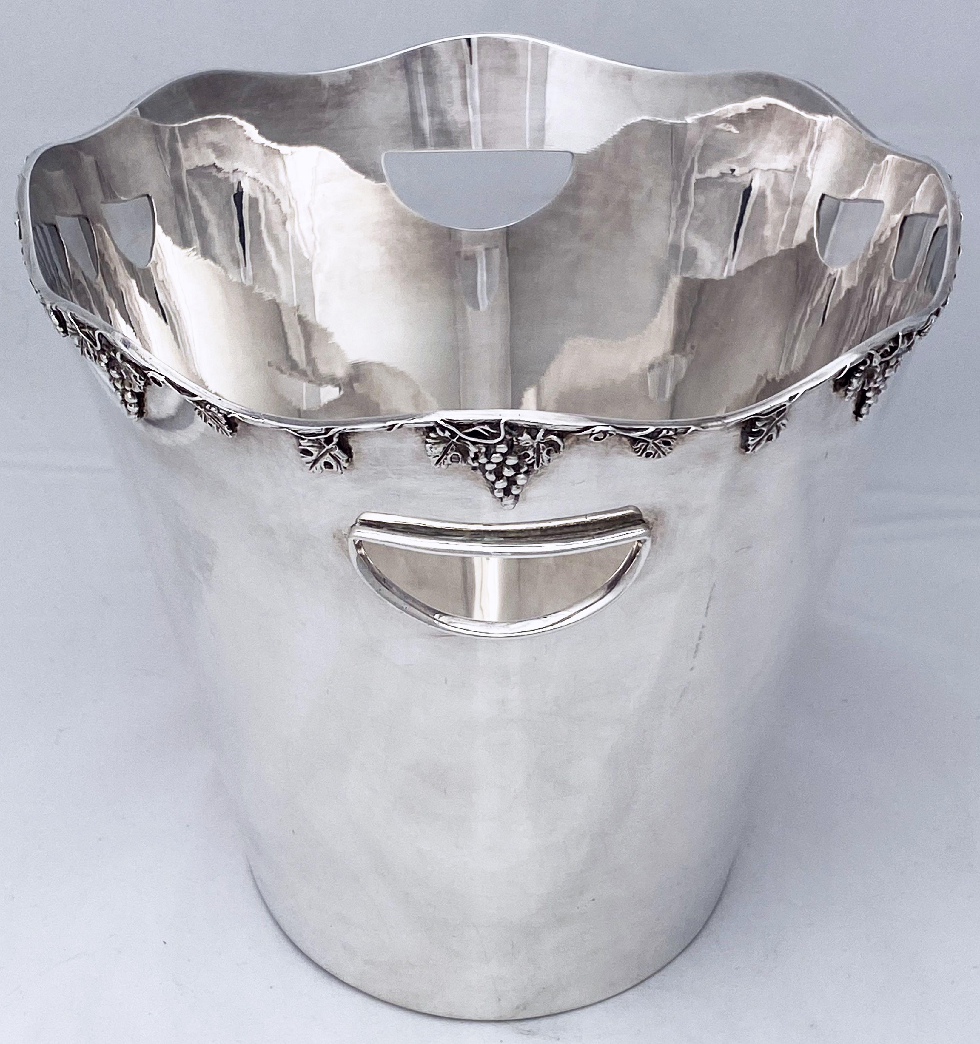French Silver Champagne Bucket or Wine Cooler with Grape Motif 5