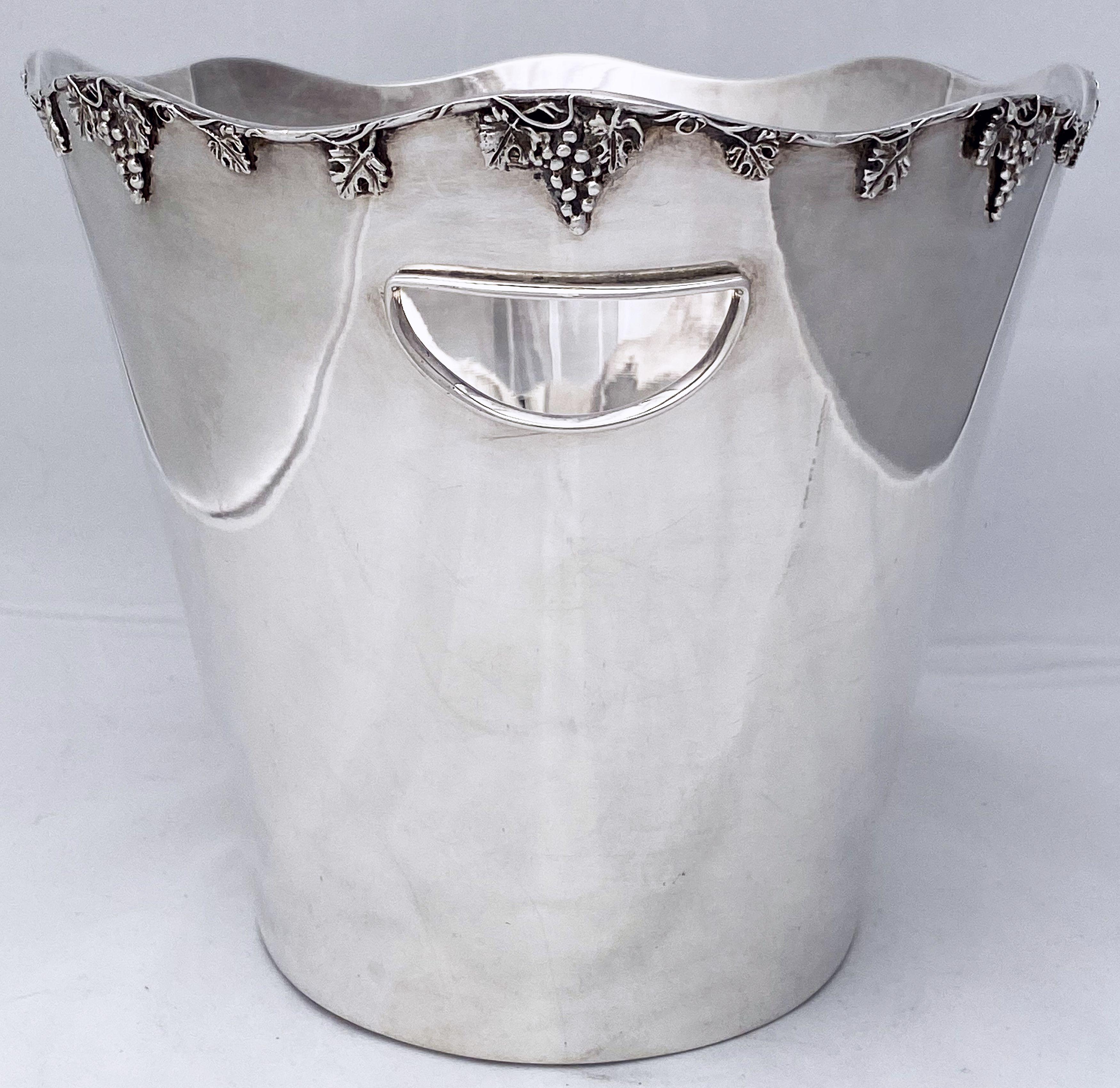 French Silver Champagne Bucket or Wine Cooler with Grape Motif 6