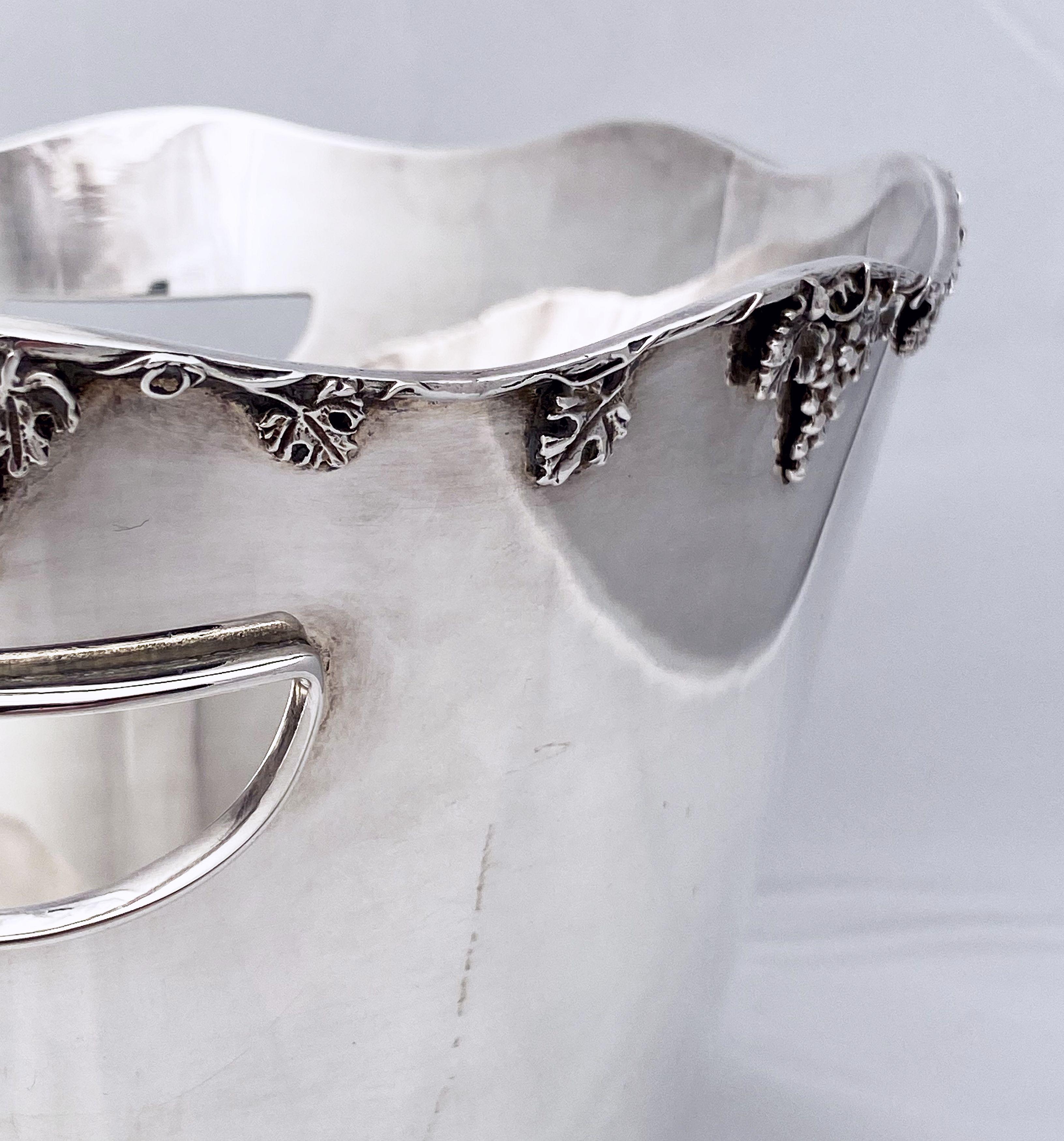 French Silver Champagne Bucket or Wine Cooler with Grape Motif 8