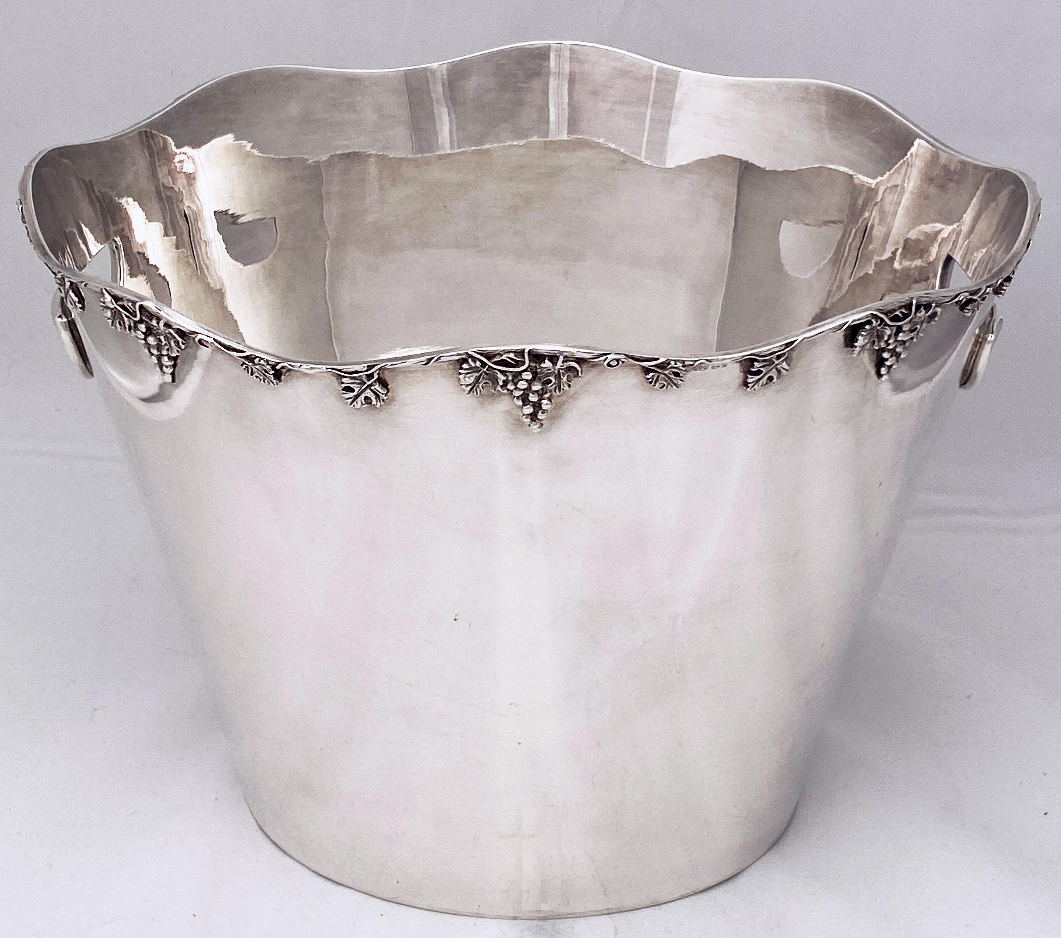 French Silver Champagne Bucket or Wine Cooler with Grape Motif 9