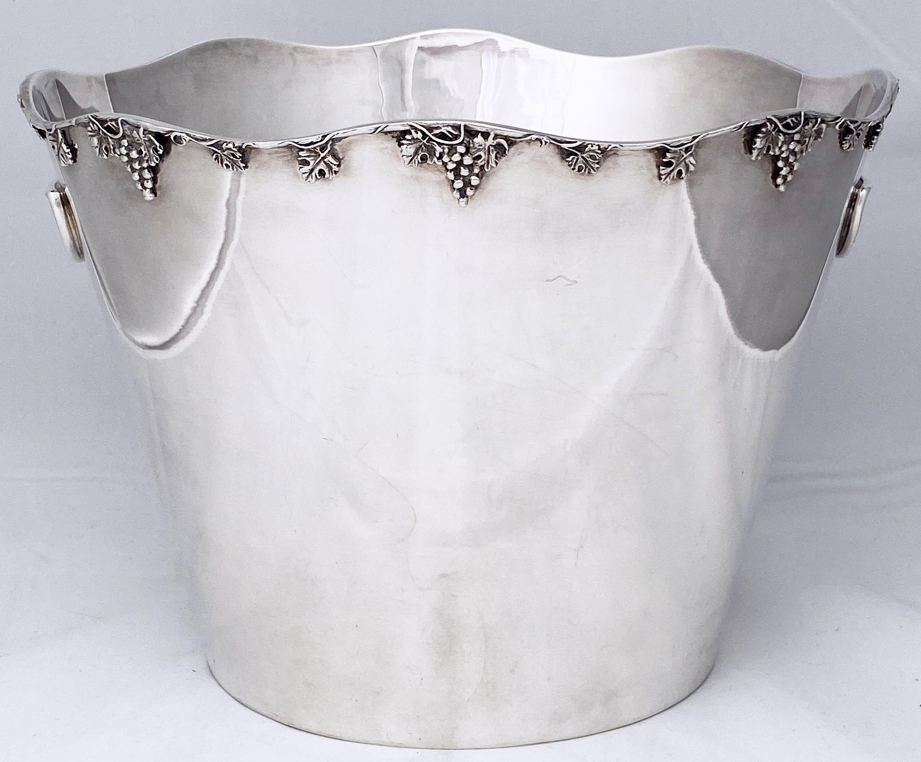 French Silver Champagne Bucket or Wine Cooler with Grape Motif In Good Condition In Austin, TX