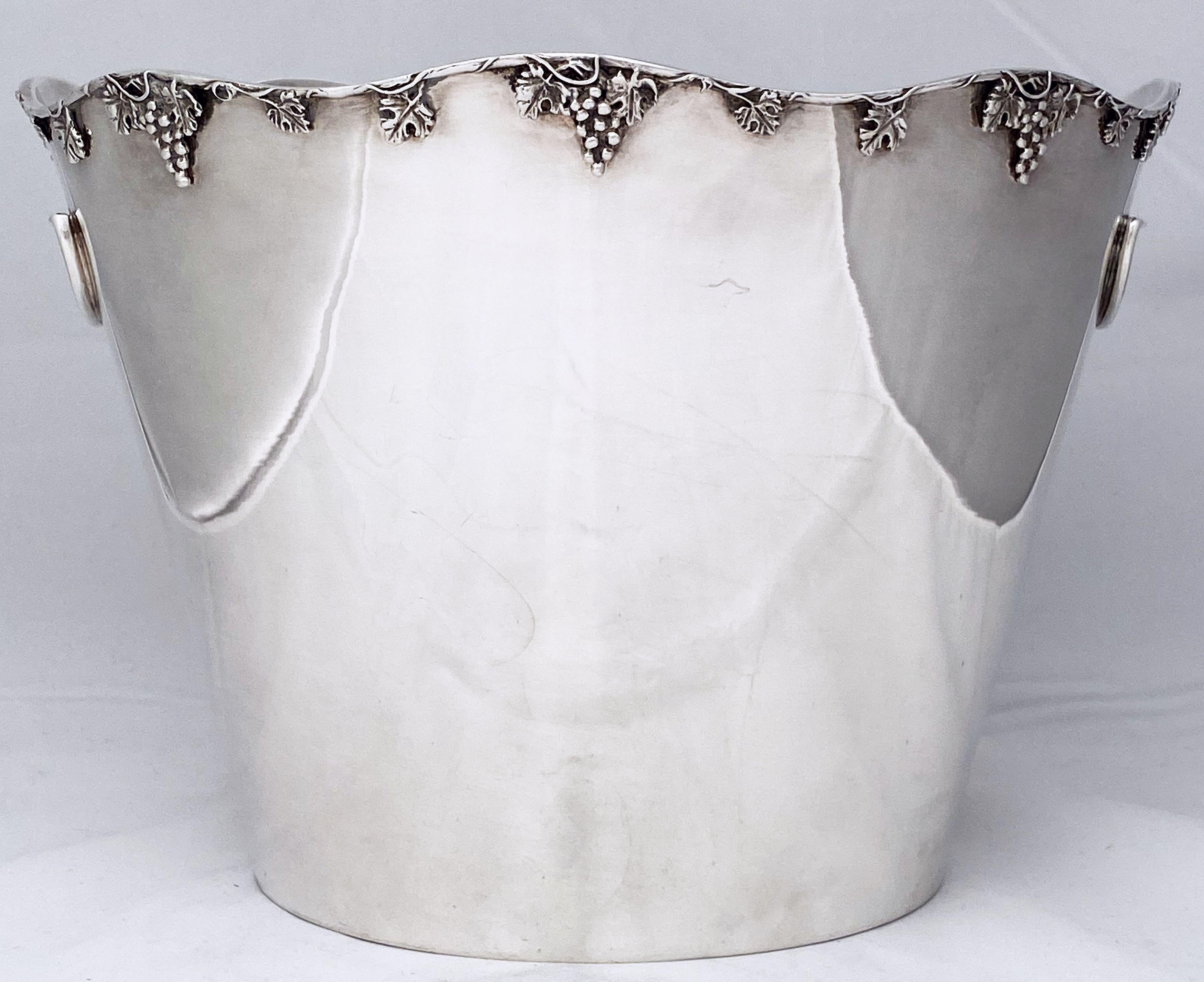 20th Century French Silver Champagne Bucket or Wine Cooler with Grape Motif