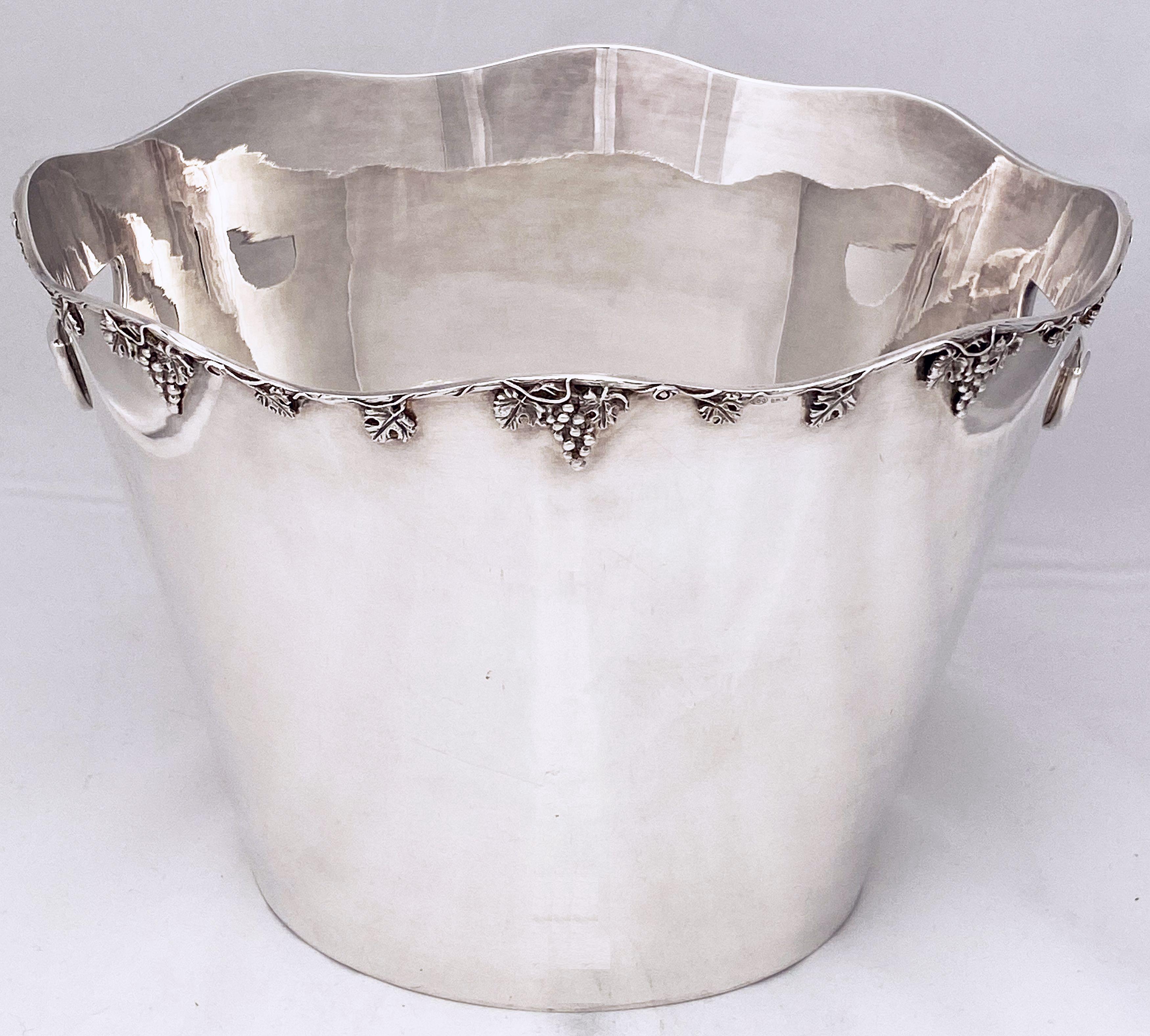 French Silver Champagne Bucket or Wine Cooler with Grape Motif 1