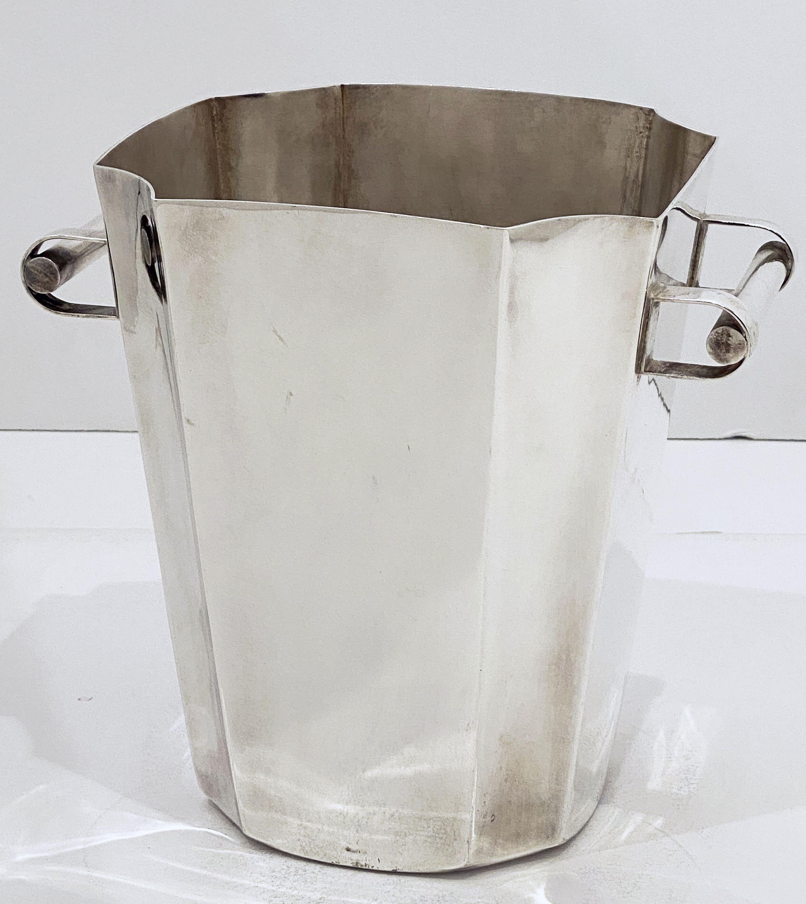 Metal French Silver Champagne or Wine Cooler or Ice Bucket in the Art Deco Style