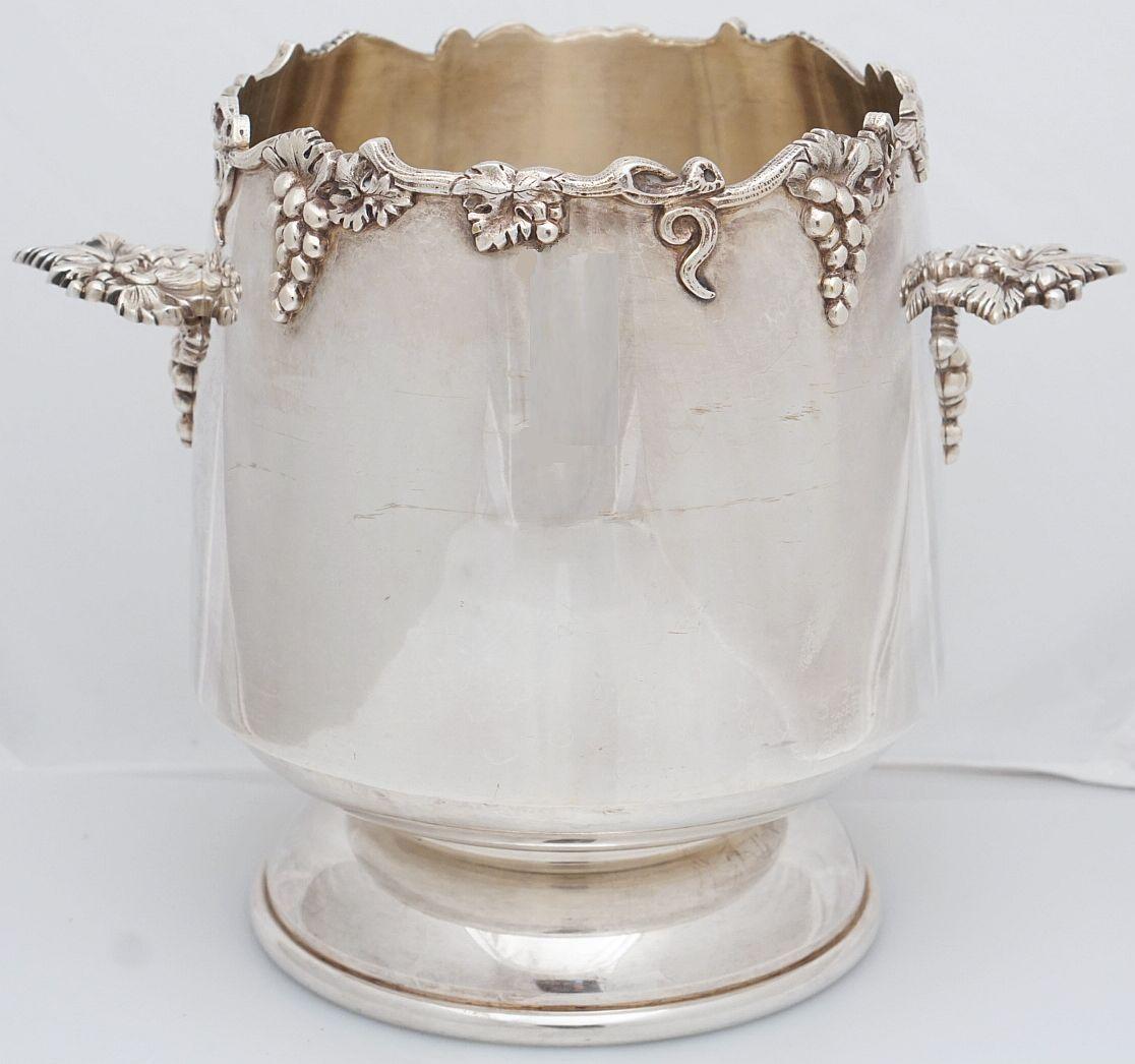 20th Century French Silver Champagne or Wine Cooler with Grape Motif For Sale