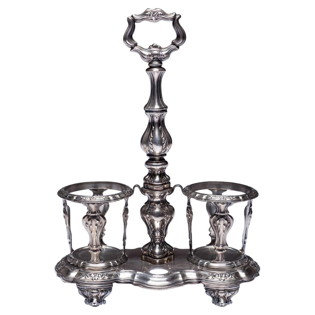 French Silver Cruet Stand 19th Century Paris For Sale